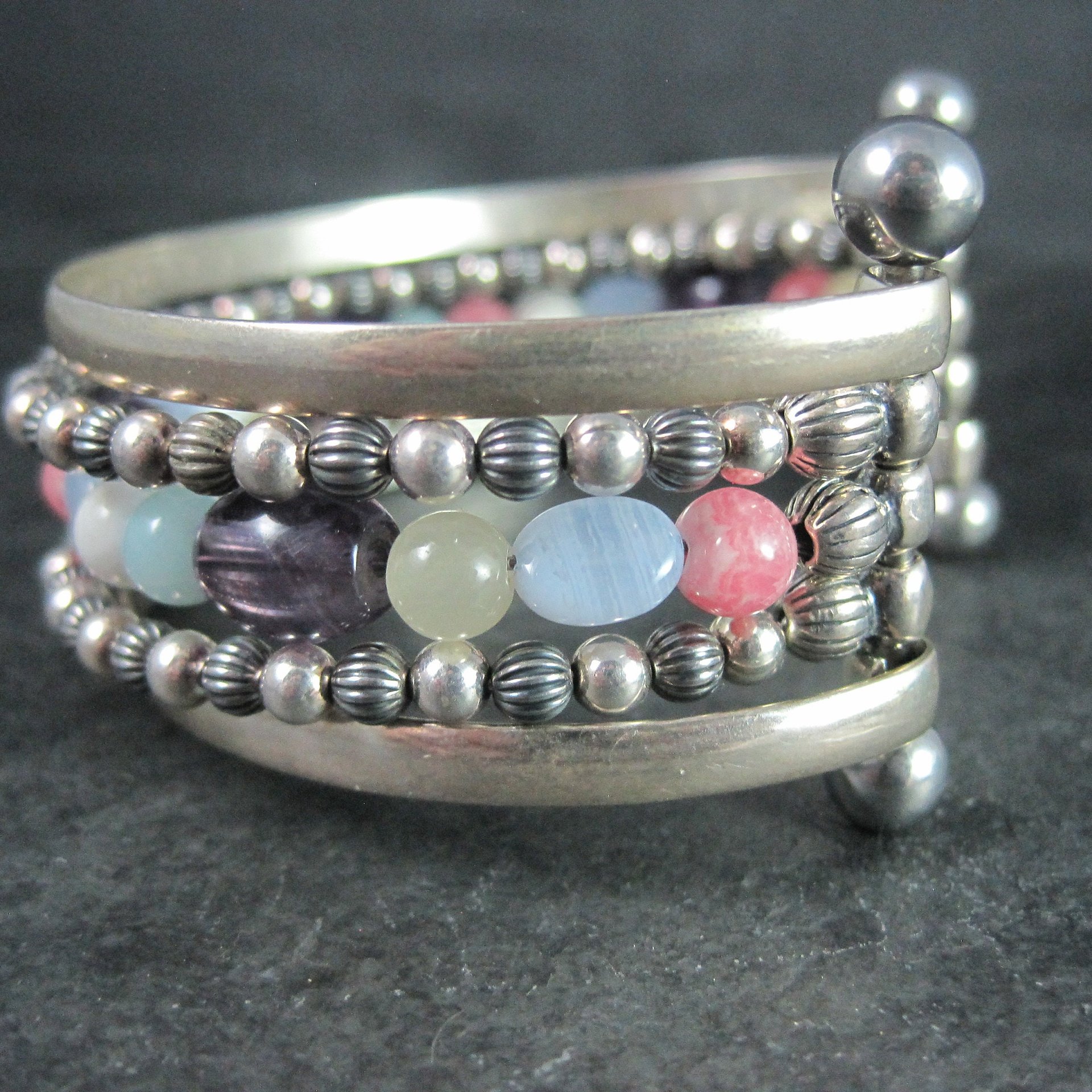 Southwestern Sterling 5 Strand Gemstone Cuff Bracelet