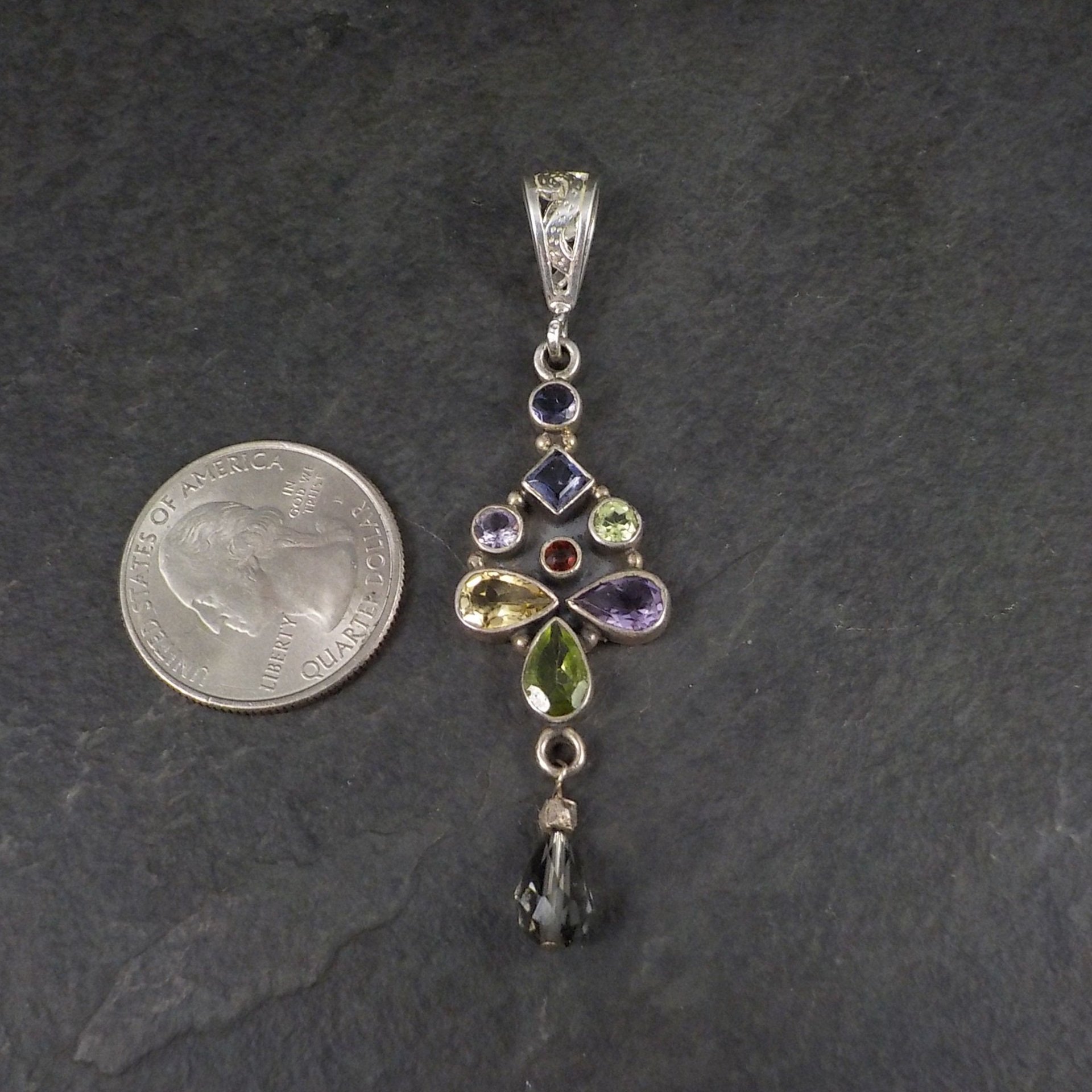 Long Estate Sterling Gemstone Pendant