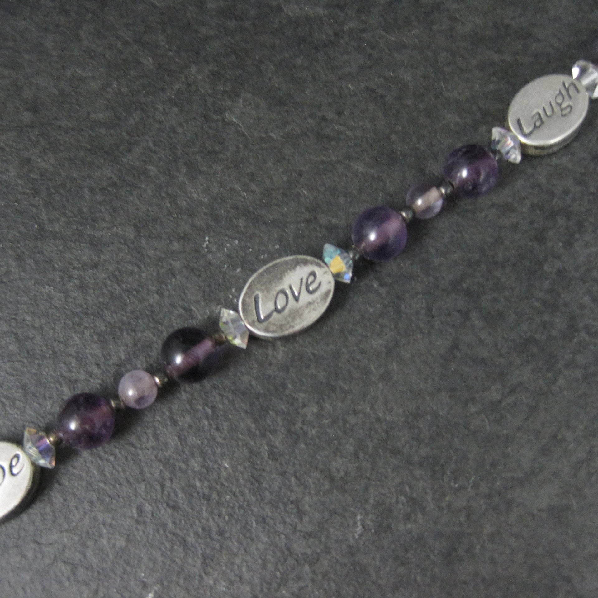 Estate Sterling Amethyst Faith Hope Love Toggle Bracelet 7.5 Inches