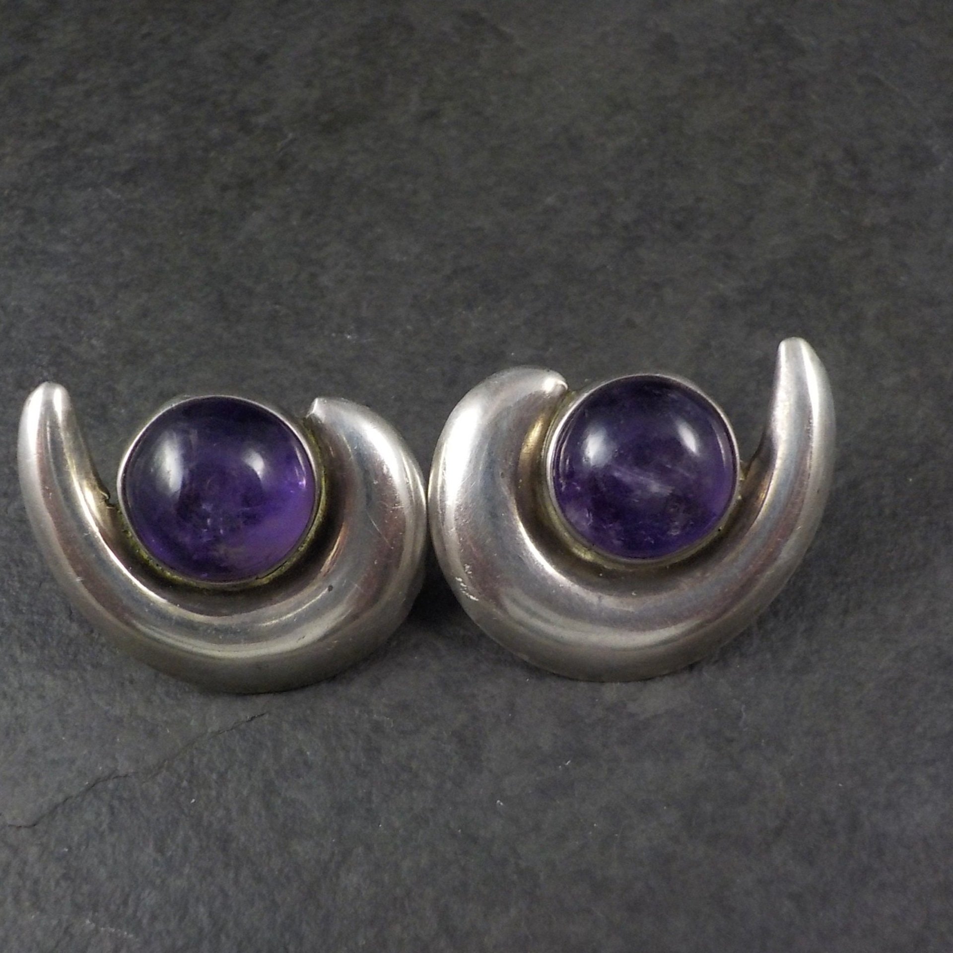 Vintage Mexican Sterling Amethyst Screw Back Earrings