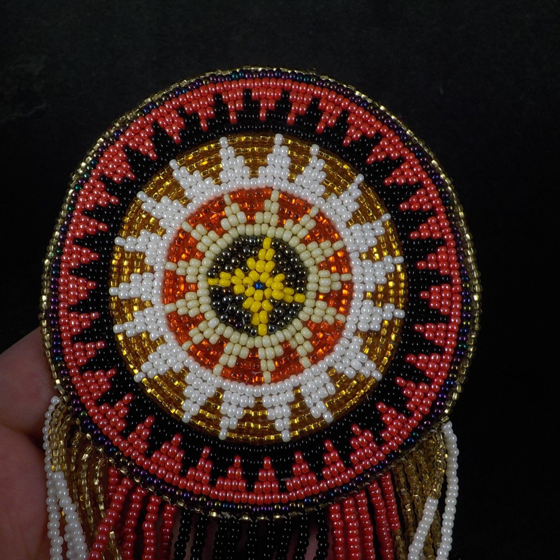 Huge Southwestern 13" Beaded Rosette Hair Clip Barrette Regalia