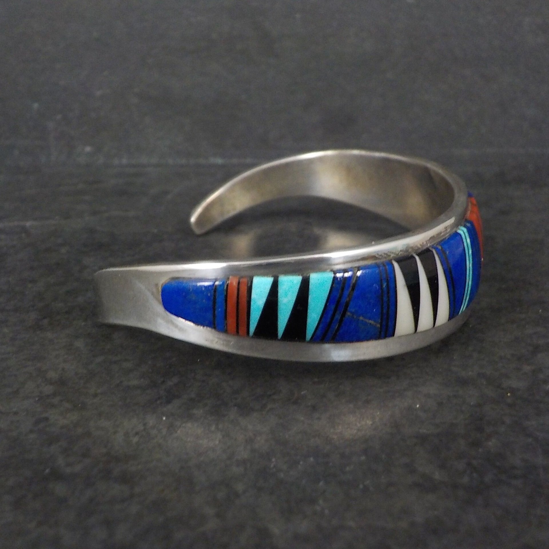 Vintage Southwestern Sterling Inlay Cuff Bracelet 6.25 Inches