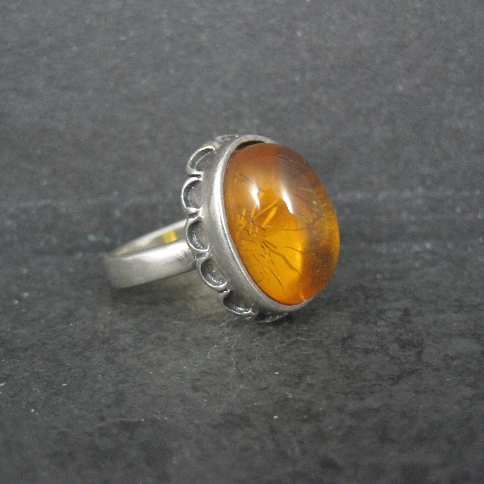 Vintage Sterling Amber Ring Size 8