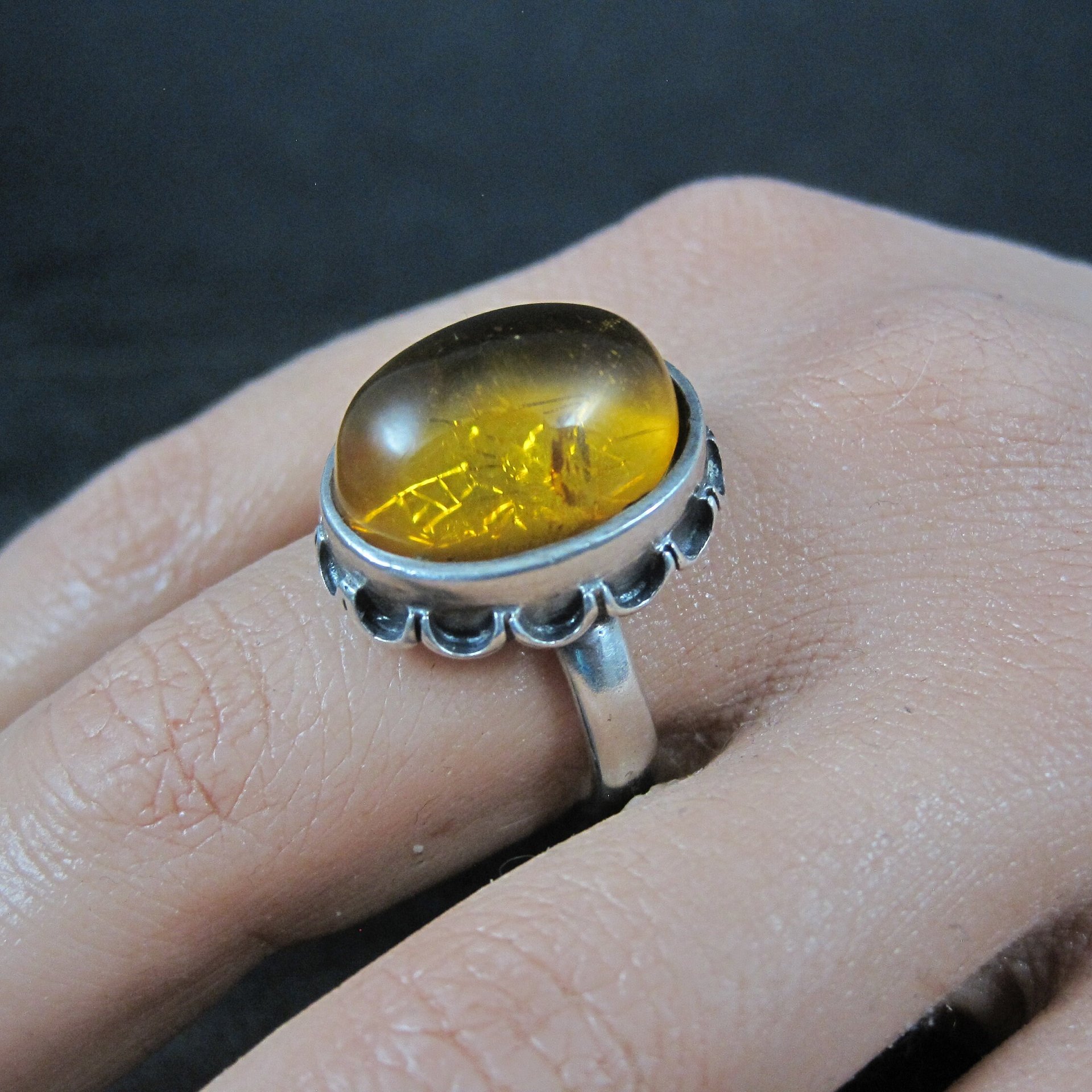 Vintage Sterling Amber Ring Size 8