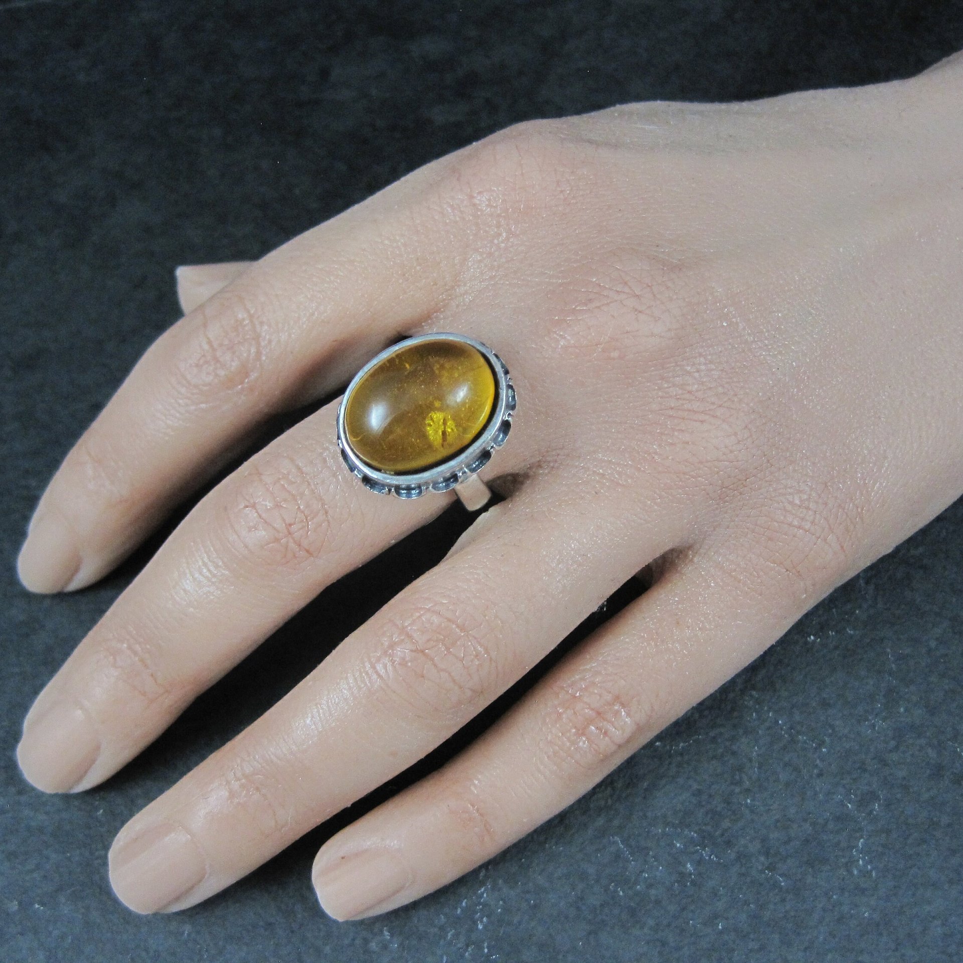 Vintage Sterling Amber Ring Size 8