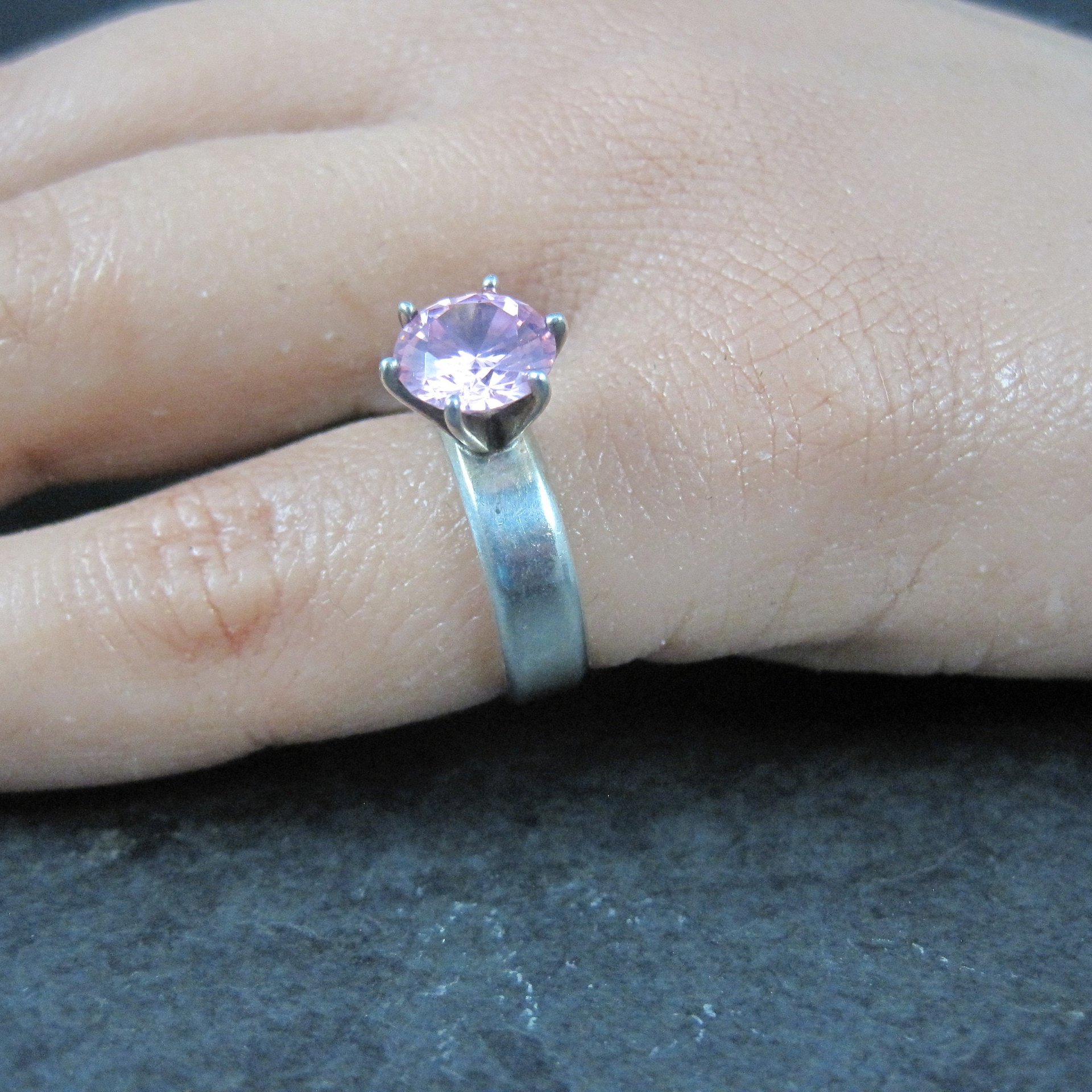 90s Sterling Pink Cz Solitaire Ring Size 5