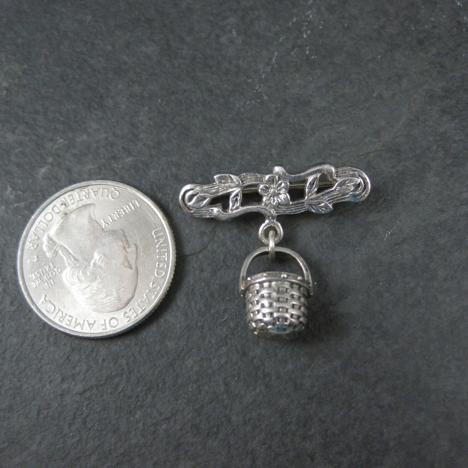 Sterling Woven Basket Brooch