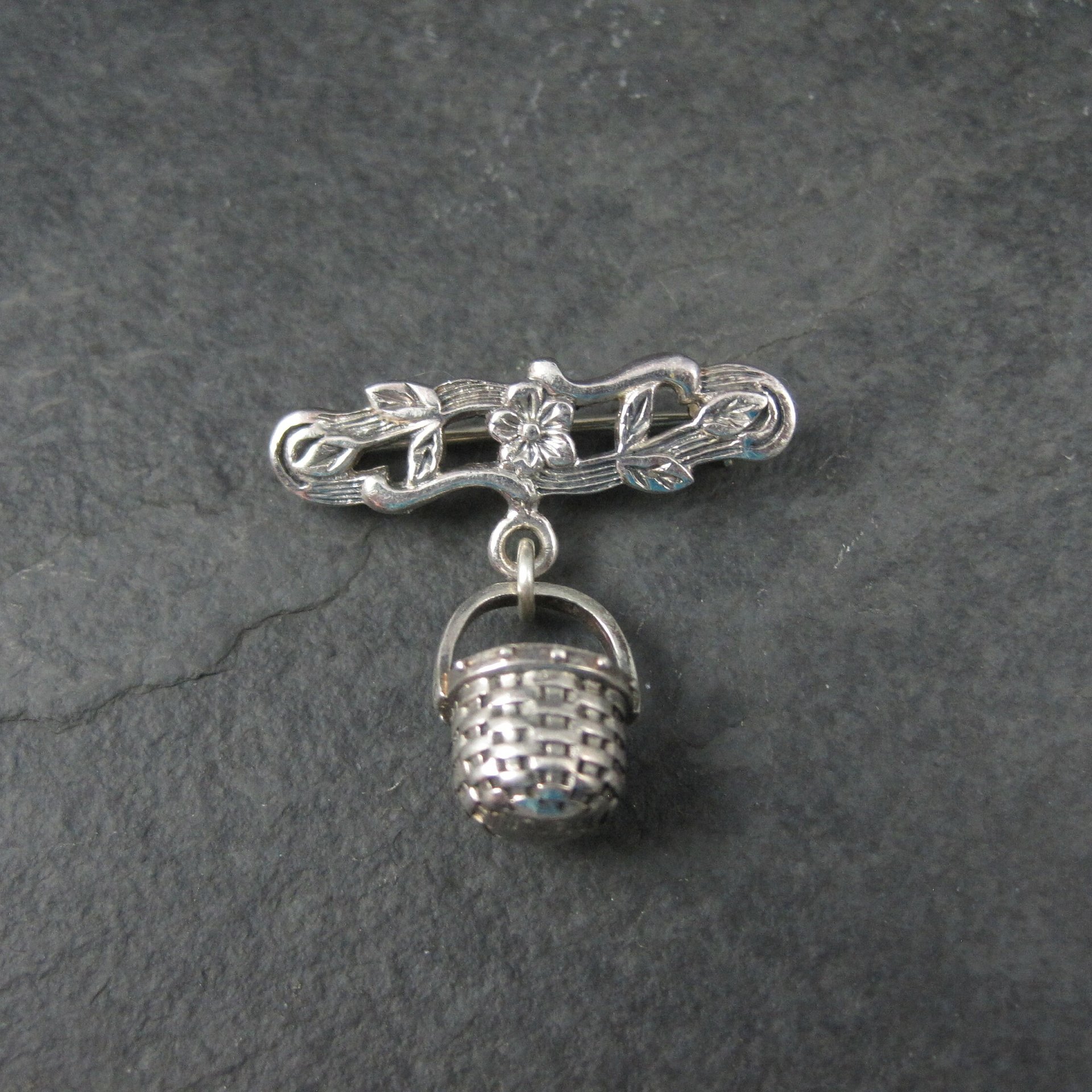 Sterling Woven Basket Brooch