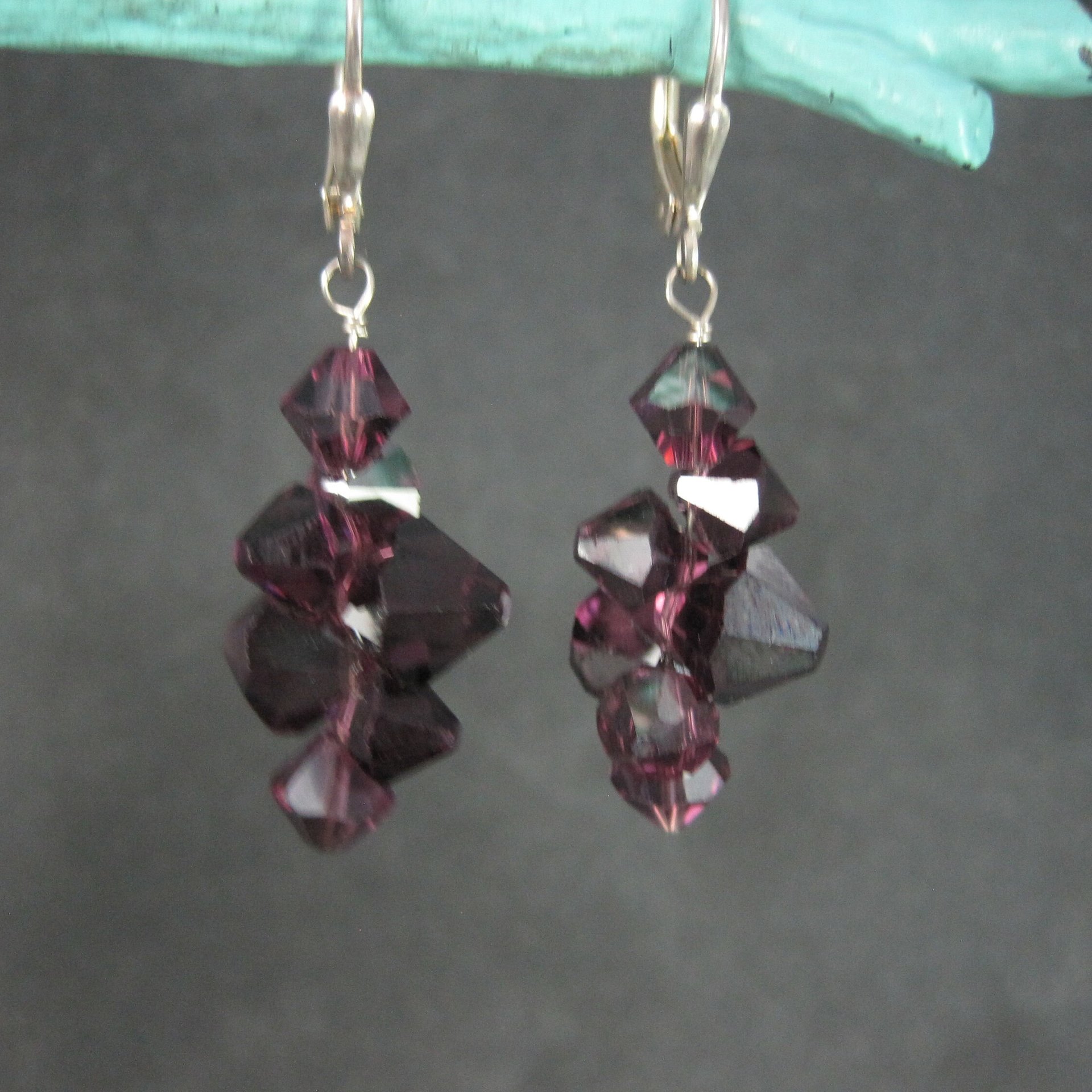 Sterling Purple Crystal Leverback Earrings