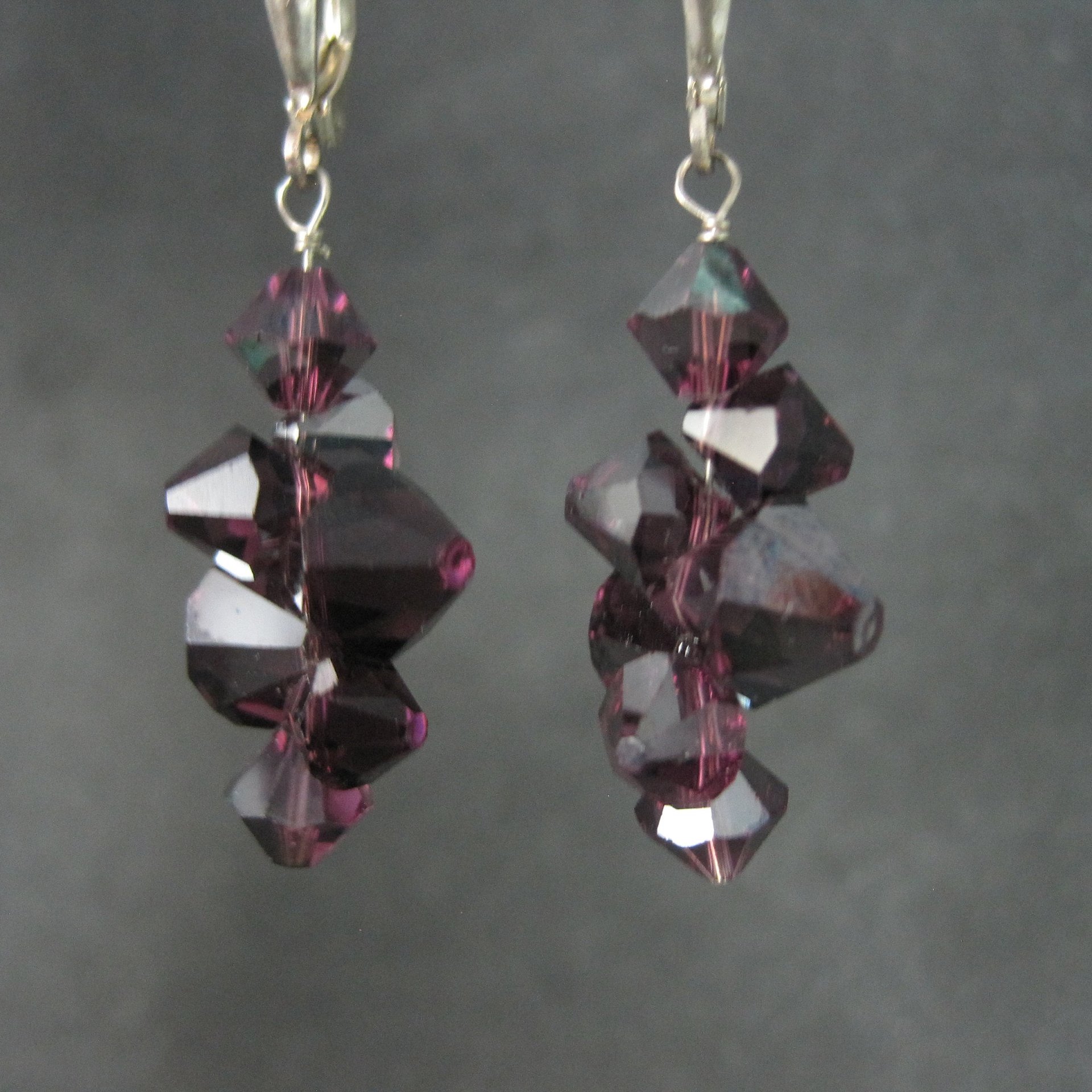 Sterling Purple Crystal Leverback Earrings