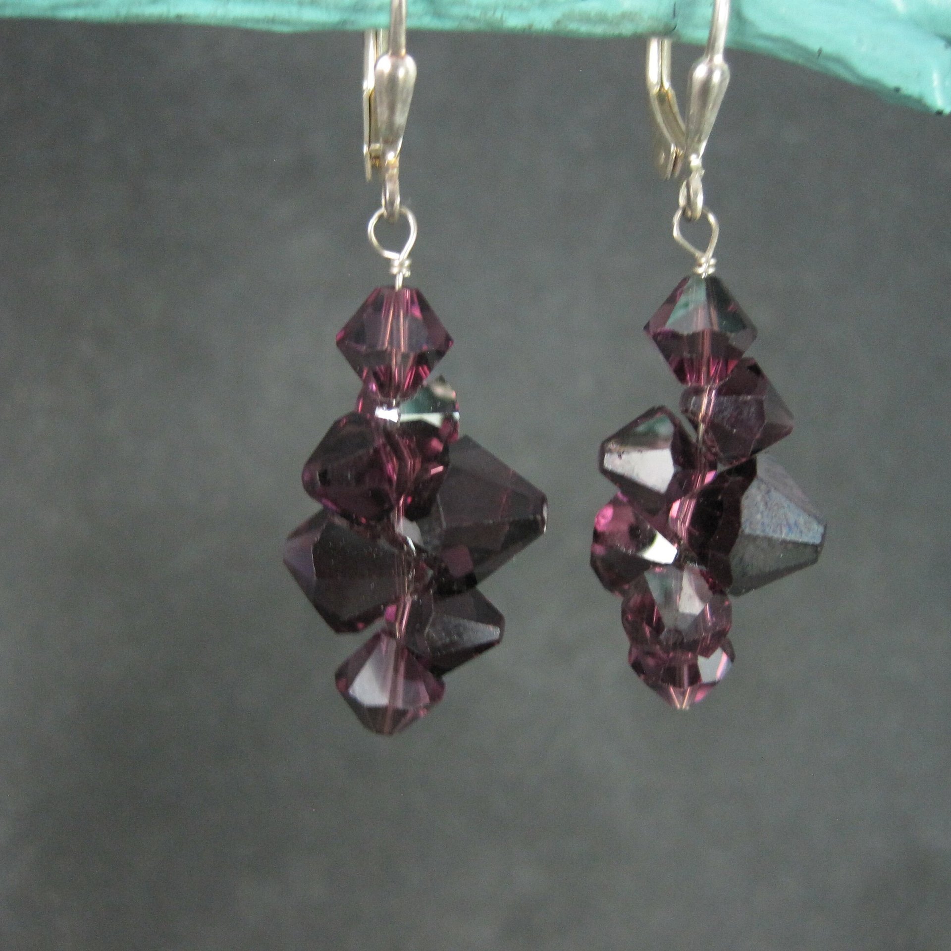 Sterling Purple Crystal Leverback Earrings