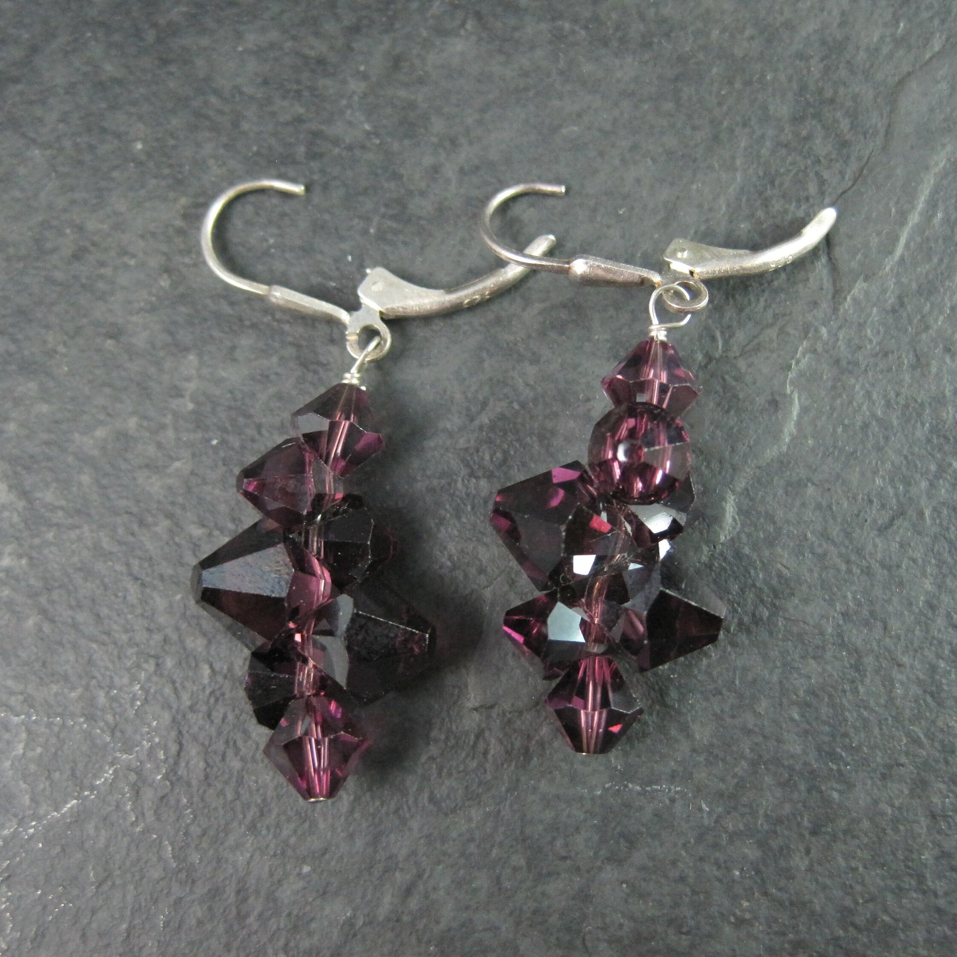 Sterling Purple Crystal Leverback Earrings