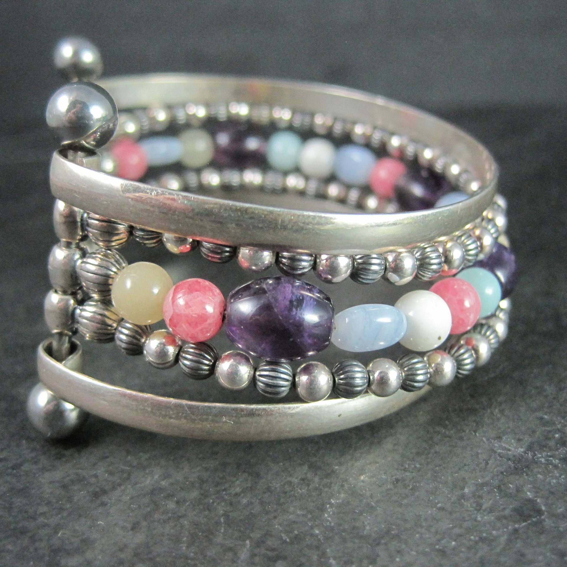 Southwestern Sterling 5 Strand Gemstone Cuff Bracelet