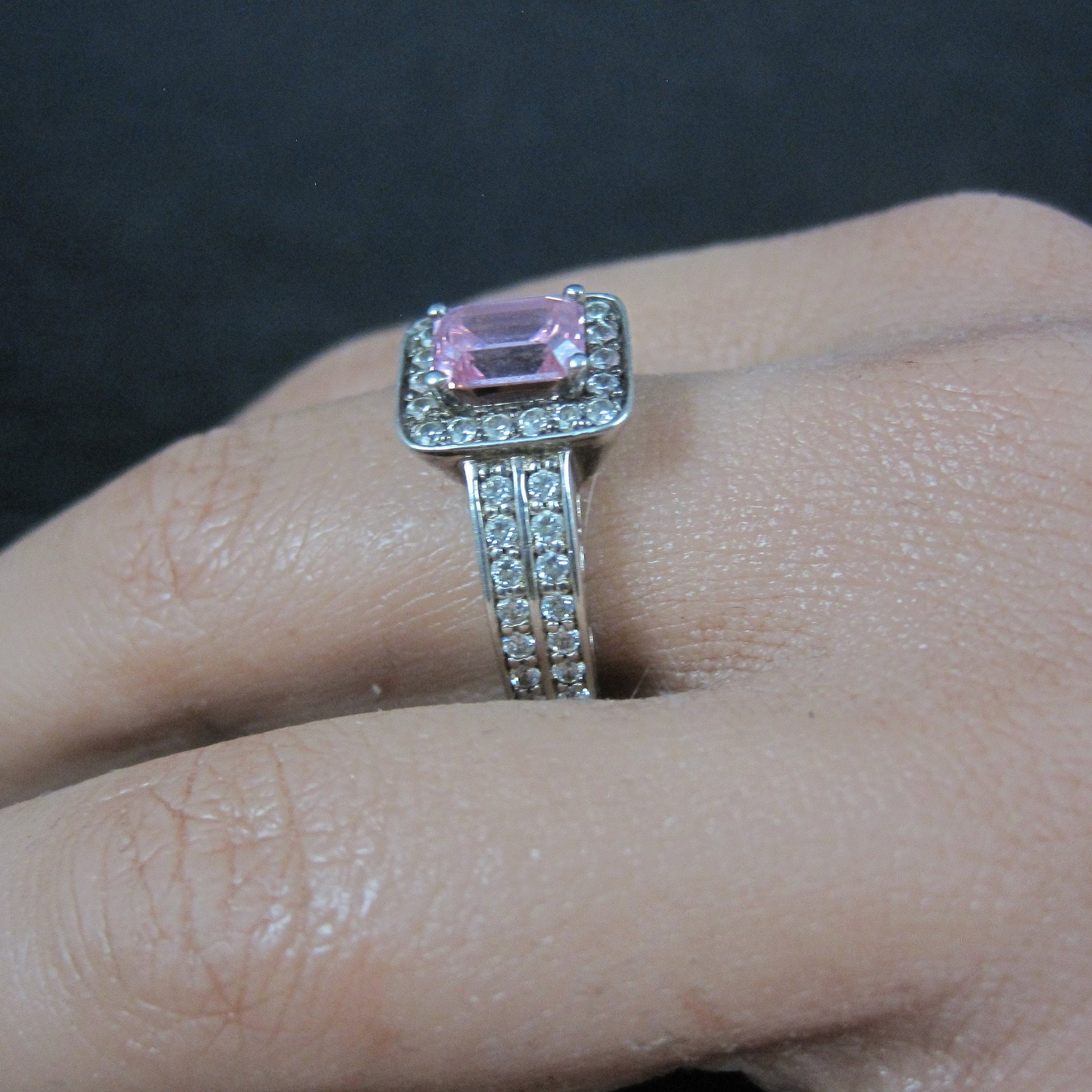Vintage Sterling Pink Cz Cocktail Ring Size 8