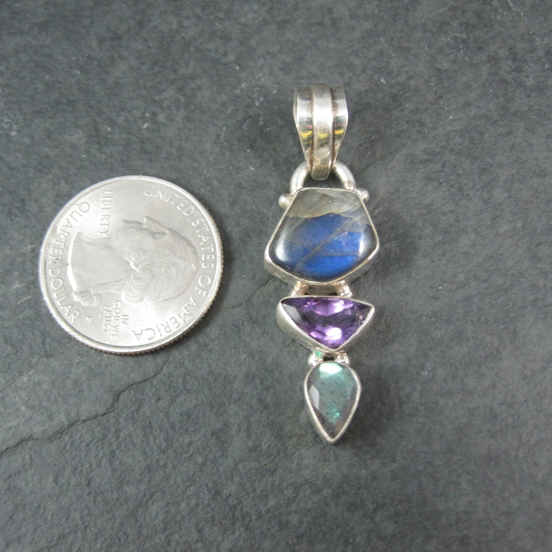 Vintage Sterling Labradorite Amethyst Pendant