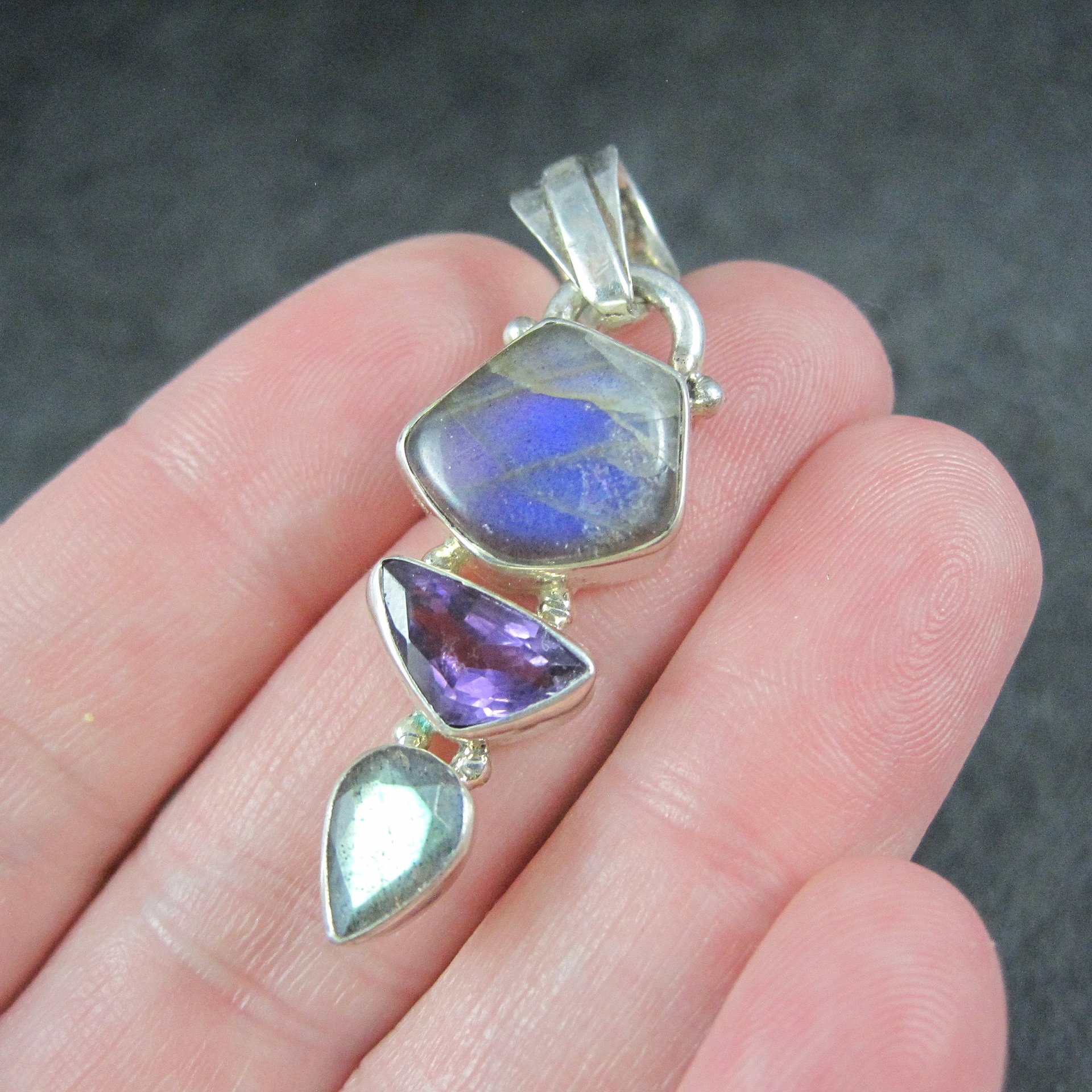 Vintage Sterling Labradorite Amethyst Pendant