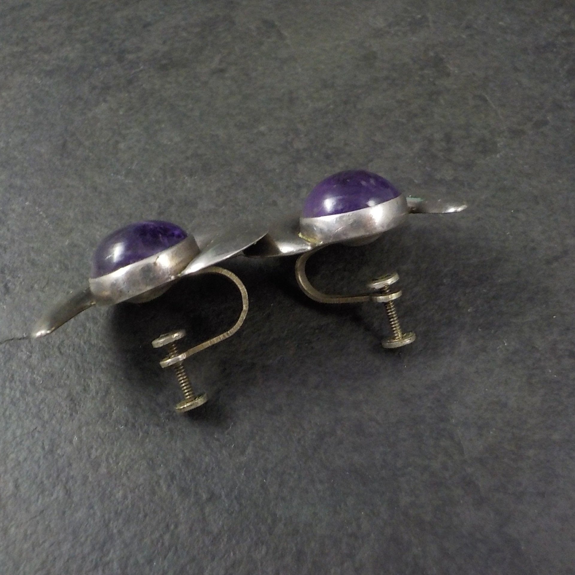 Vintage Mexican Sterling Amethyst Screw Back Earrings