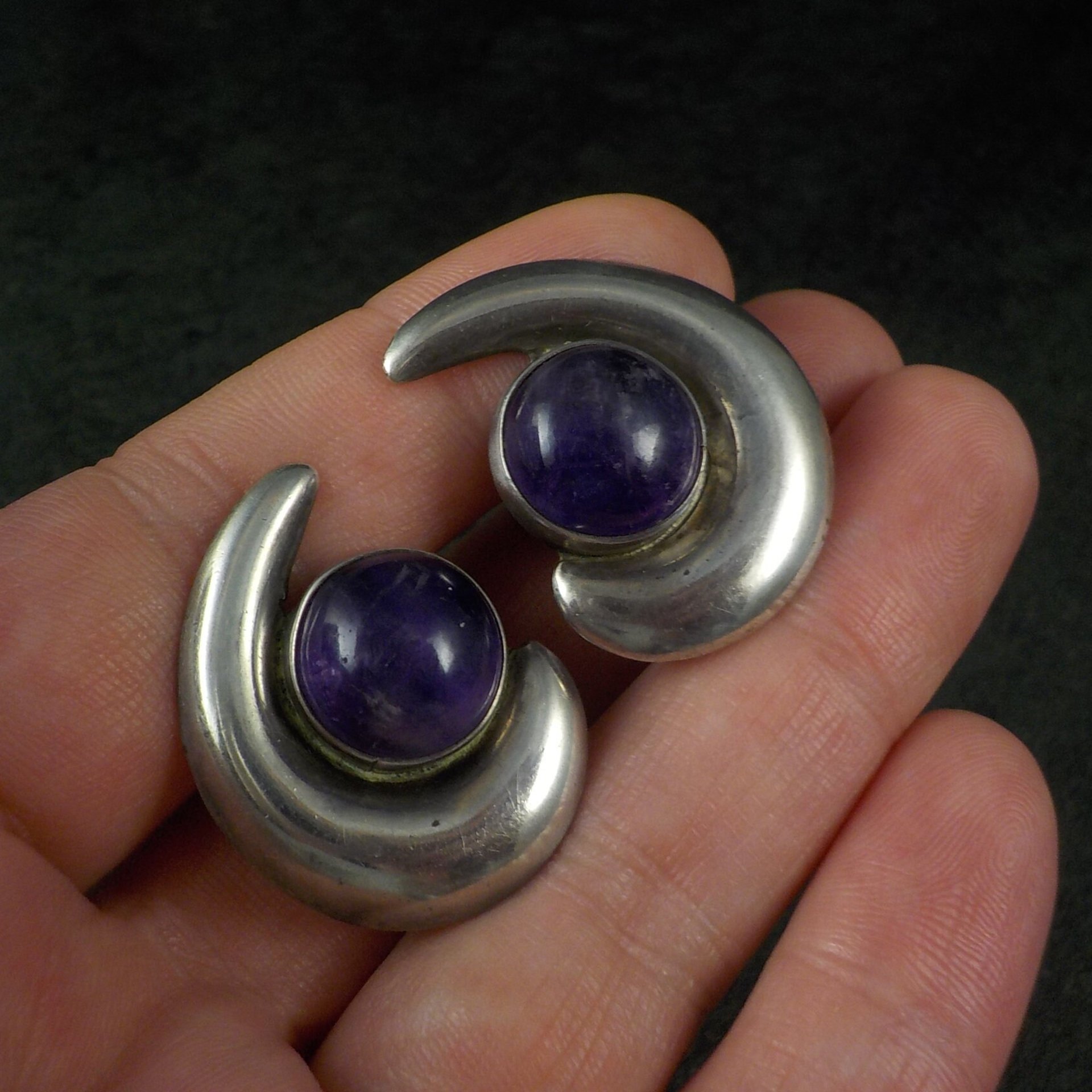 Vintage Mexican Sterling Amethyst Screw Back Earrings