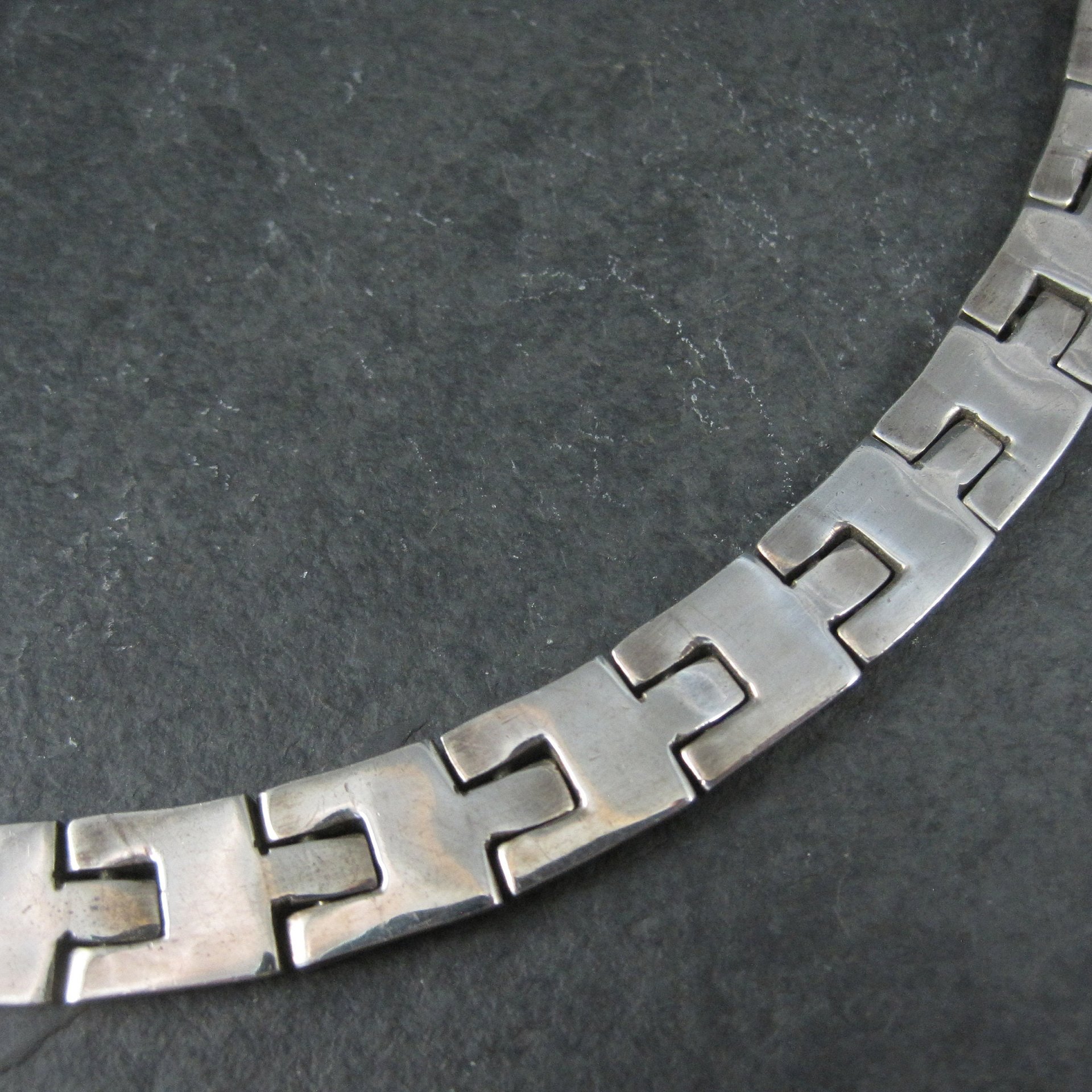Heavy Vintage Mexican Sterling Link Necklace Choker 16 "