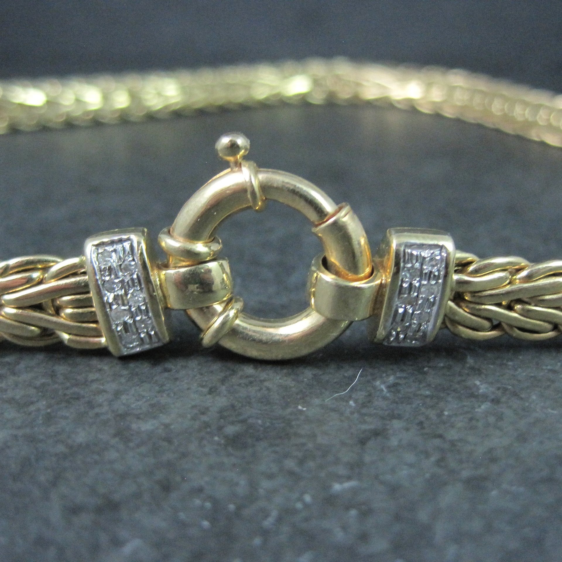 Italian 14K Yellow Gold and Diamond Wheat Chain Necklace 16.5 Inches