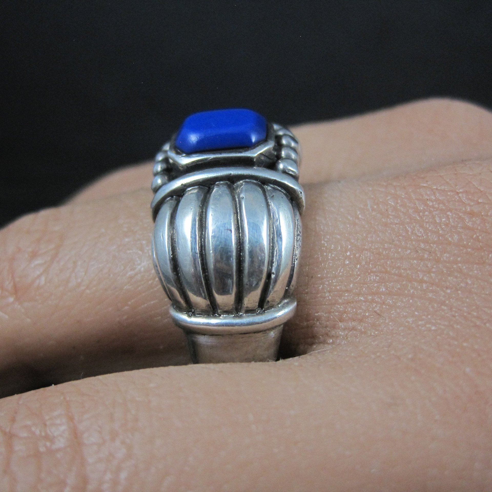 Vintage Sterling Faux Lapis Ring Size 14