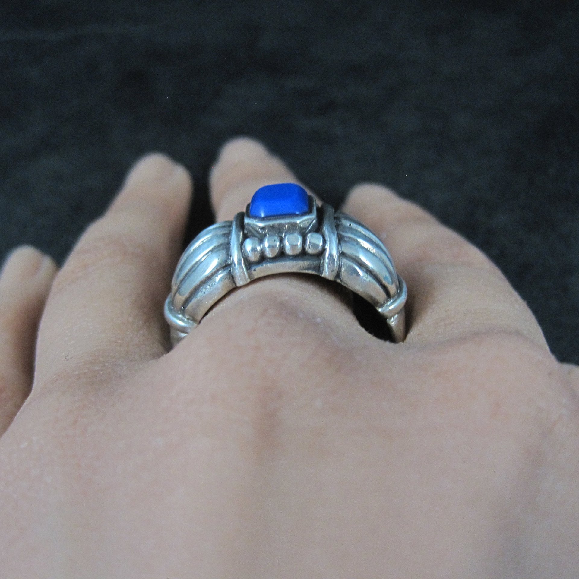 Vintage Sterling Faux Lapis Ring Size 14