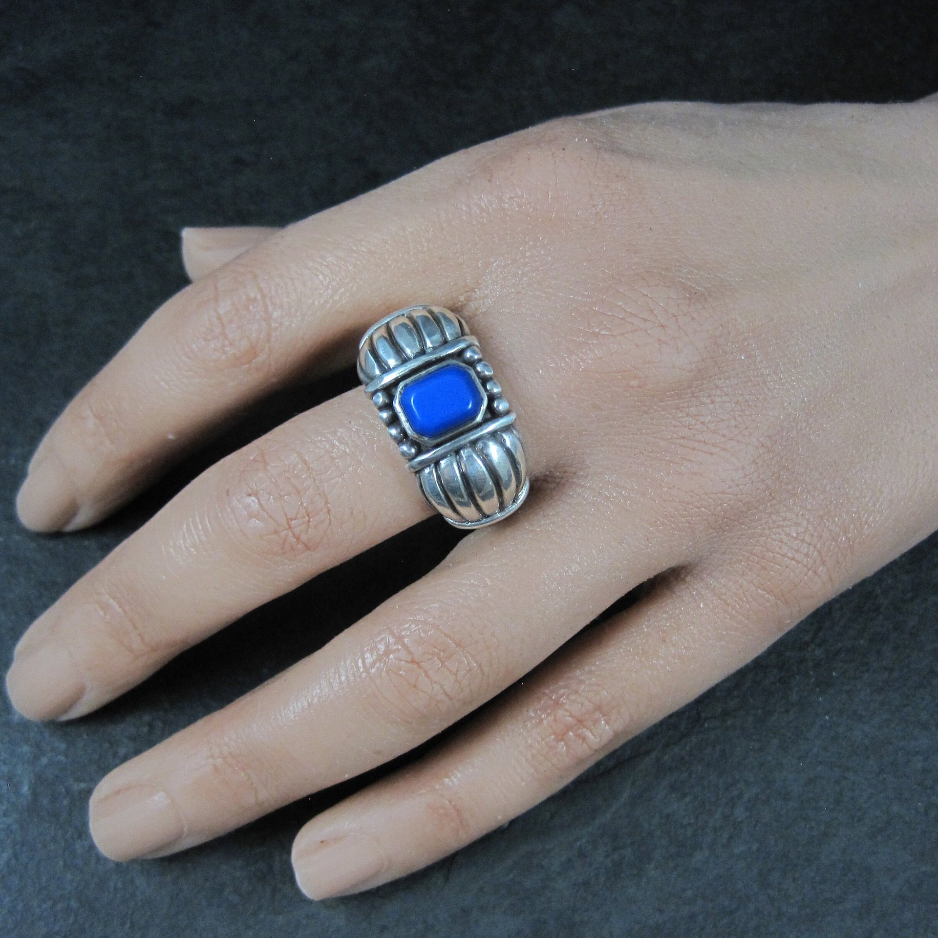 Vintage Sterling Faux Lapis Ring Size 14