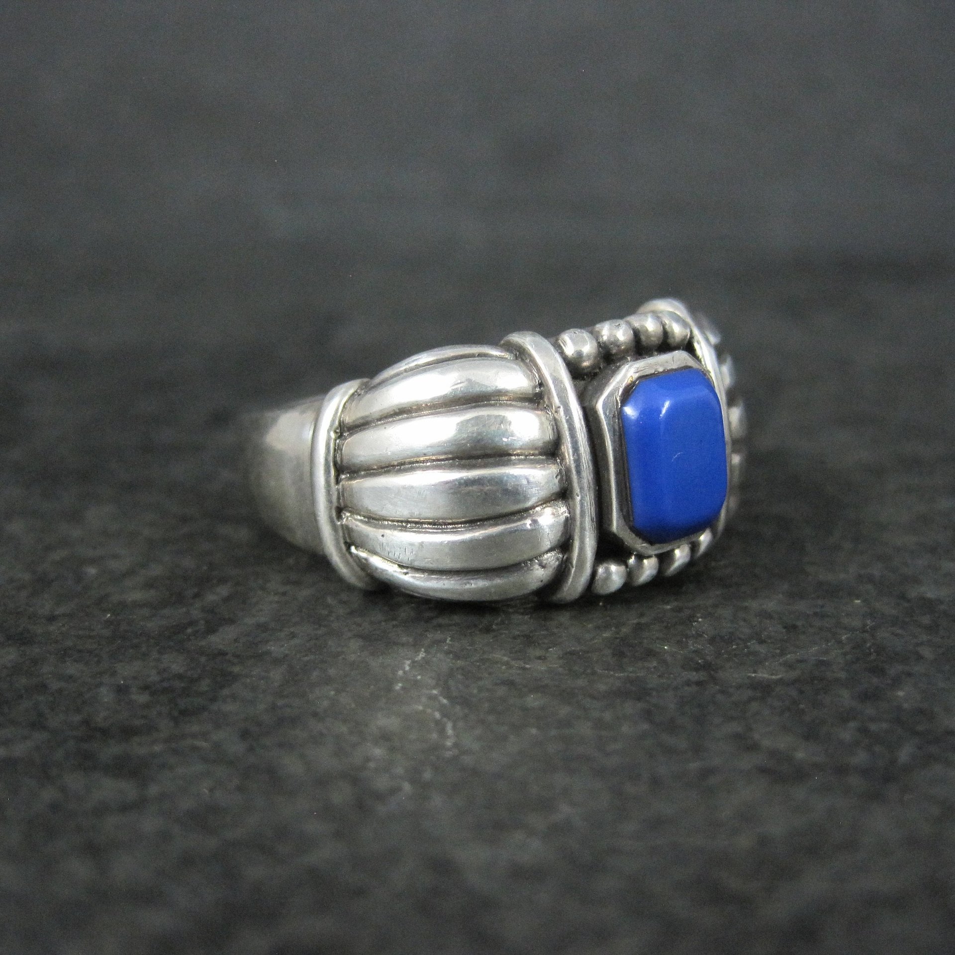 Vintage Sterling Faux Lapis Ring Size 14