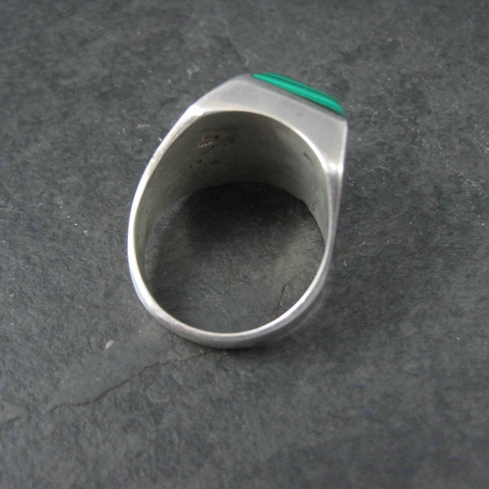 Mens Sterling Faux Malachite Ring Size 12