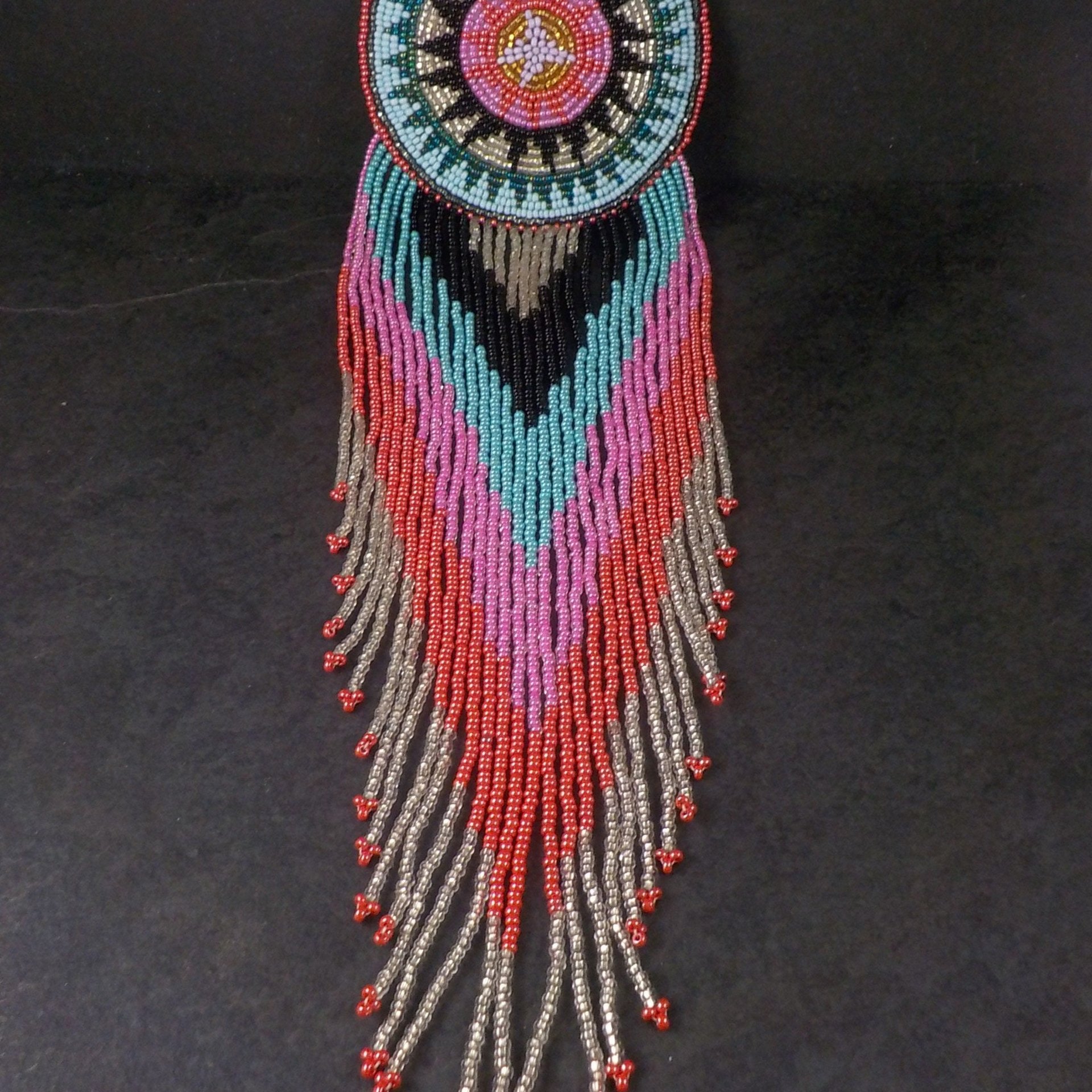 Huge Southwestern 13" Beaded Rosette Hair Clip Barrette Regalia