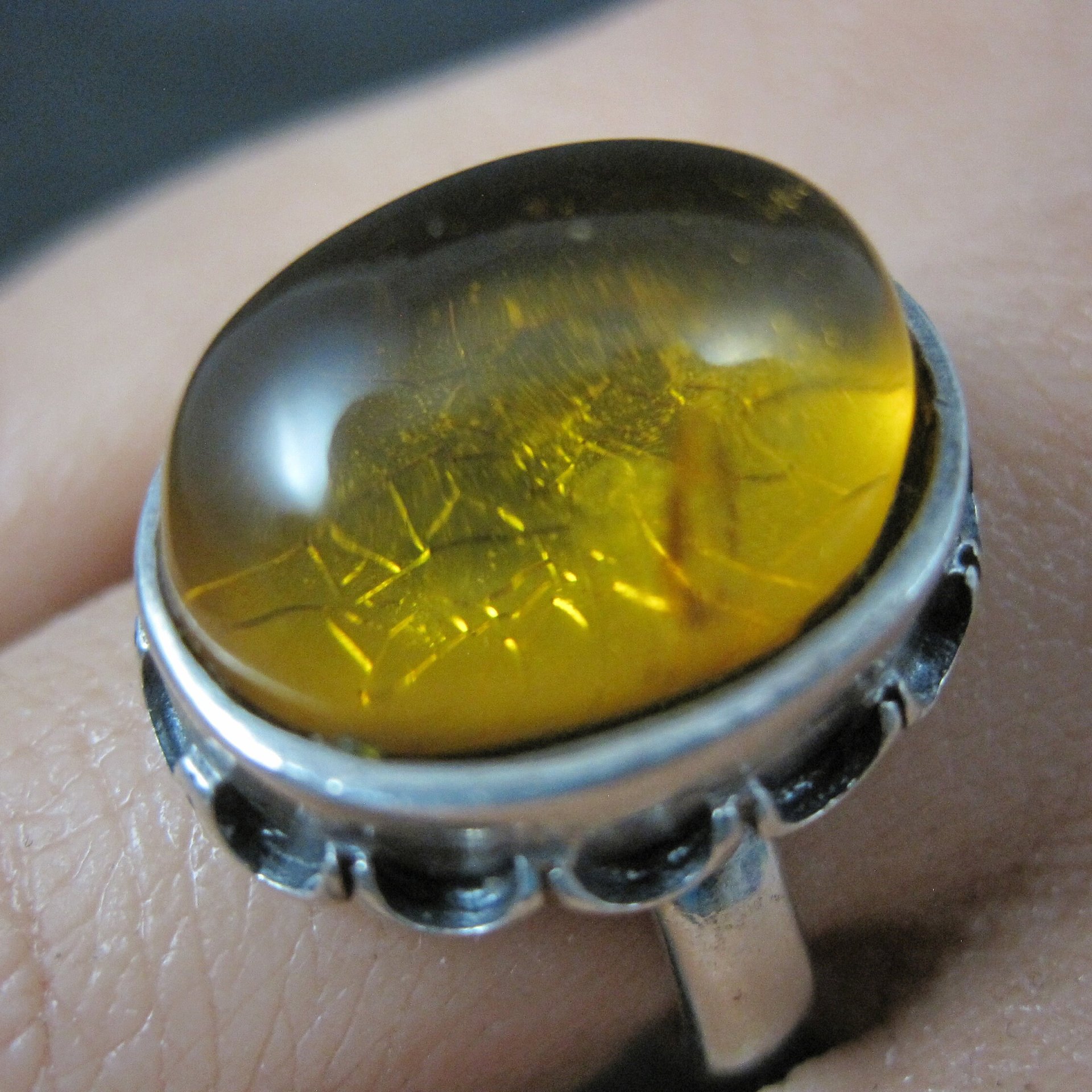 Vintage Sterling Amber Ring Size 8