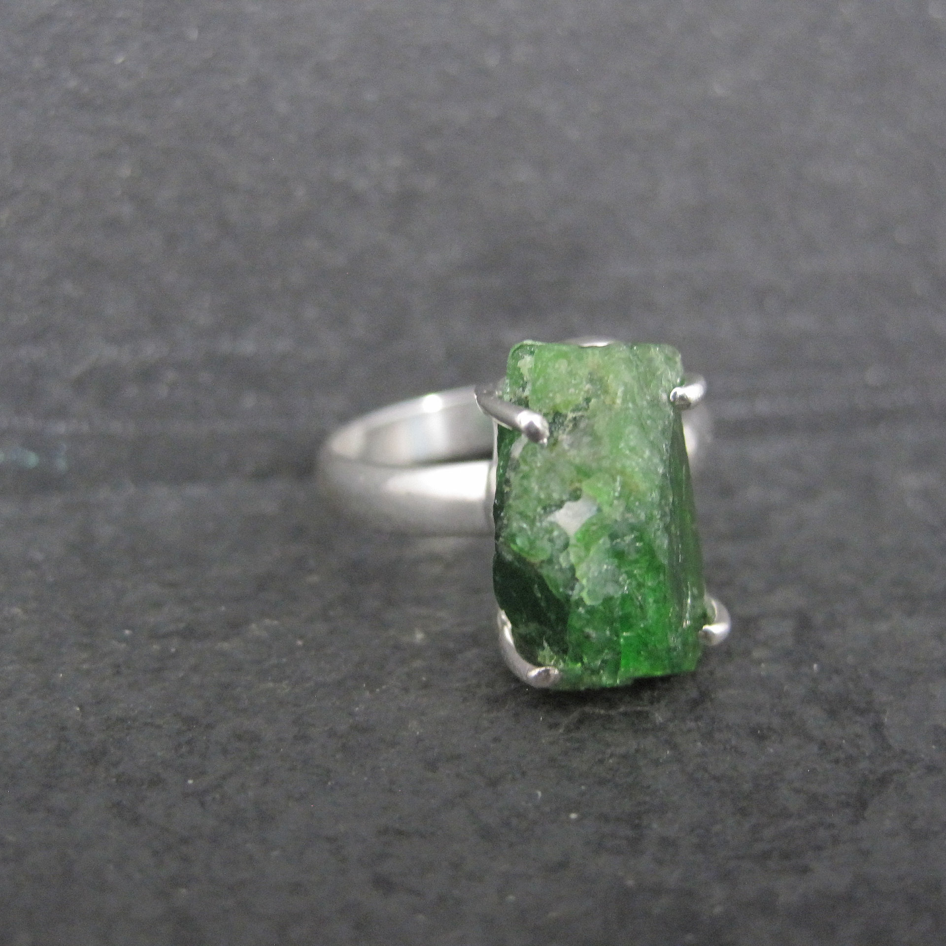 Vintage Sterling Raw Chrome Diopside Ring Size 8