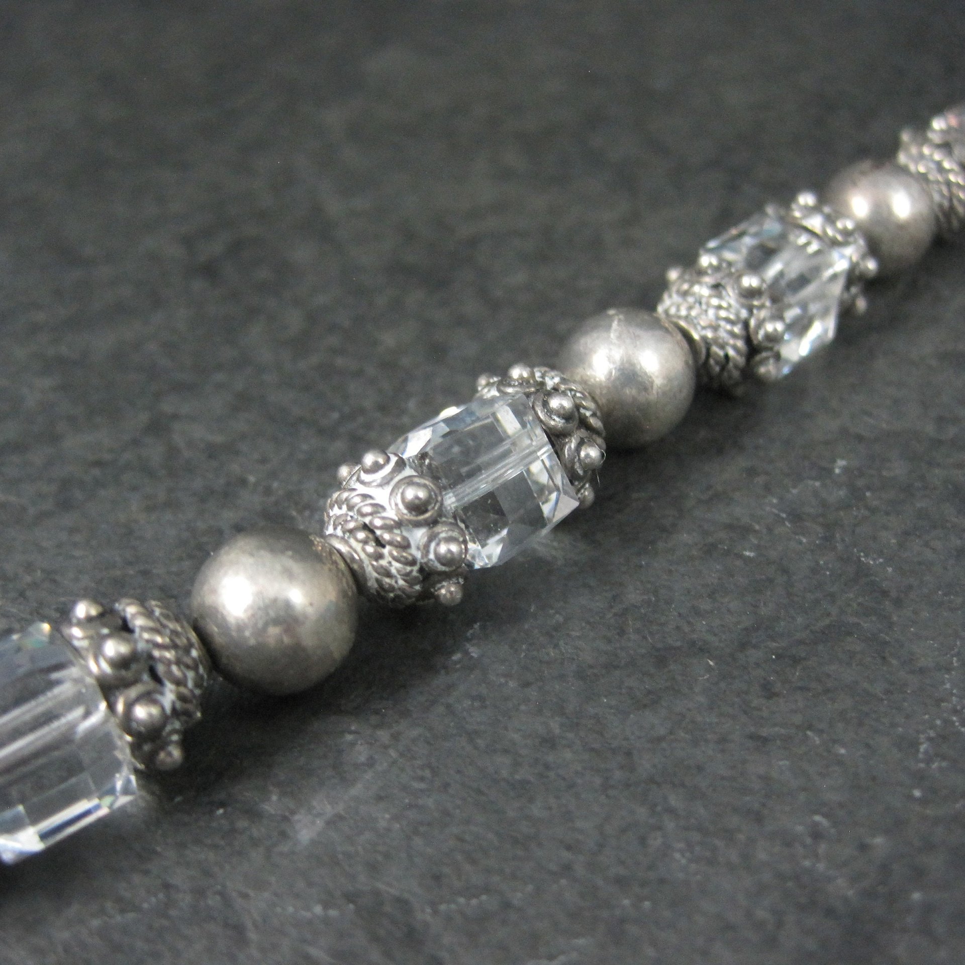 Vintage Bali Sterling Crystal Toggle Bracelet 7-8.25"