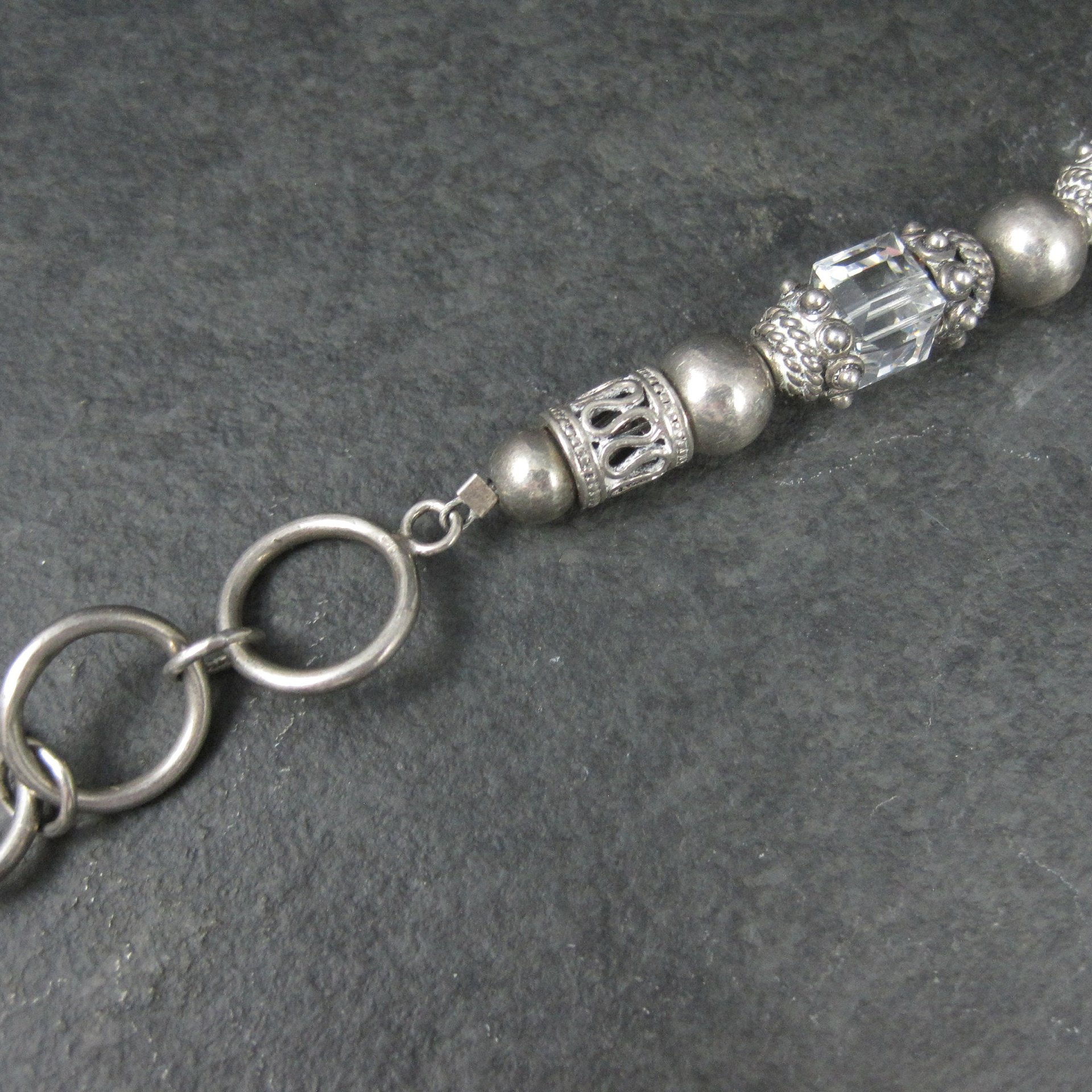 Vintage Bali Sterling Crystal Toggle Bracelet 7-8.25"