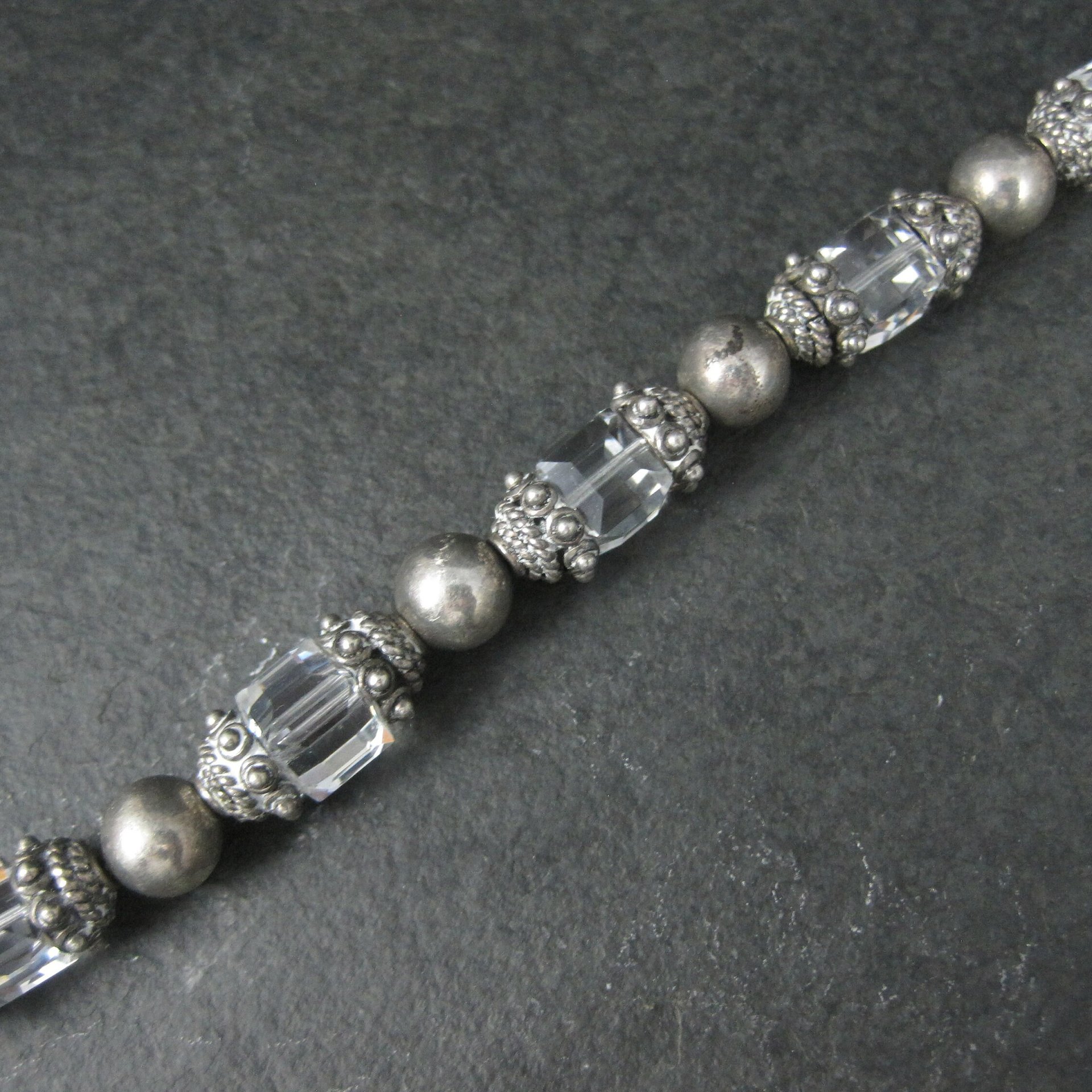 Vintage Bali Sterling Crystal Toggle Bracelet 7-8.25"