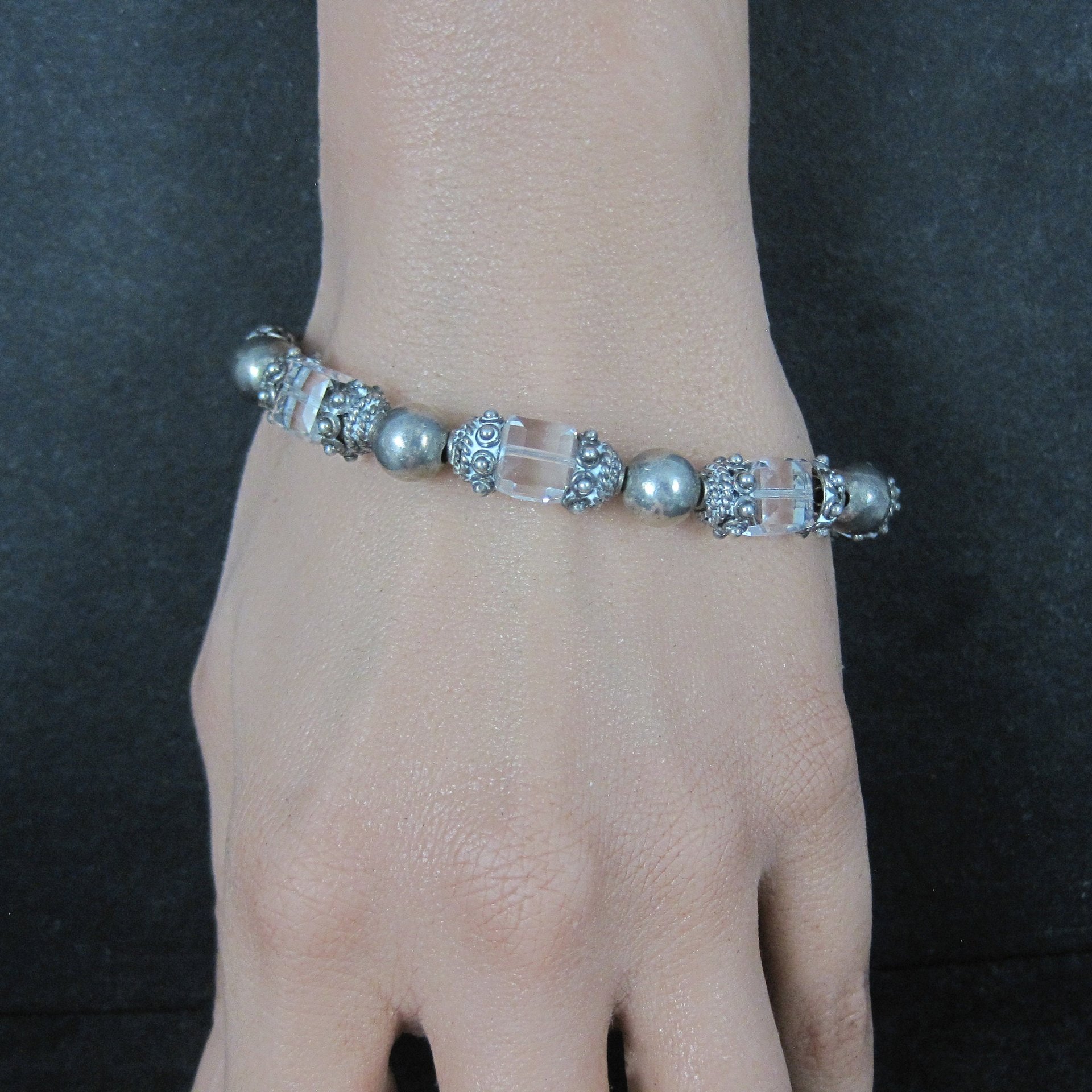 Vintage Bali Sterling Crystal Toggle Bracelet 7-8.25"