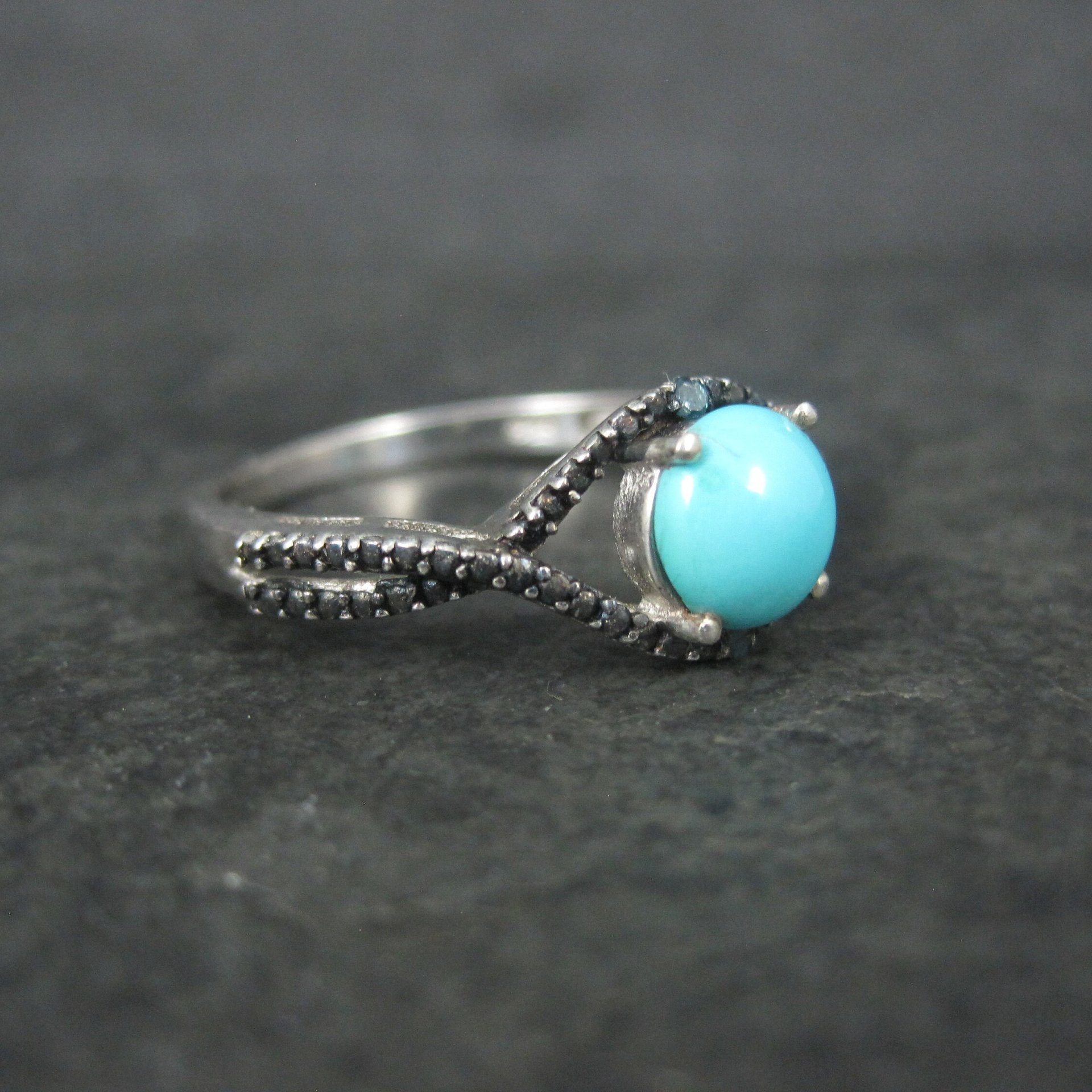 Vintage Sterling Turquoise Diamond Ring Size 10 Chuck Clemency