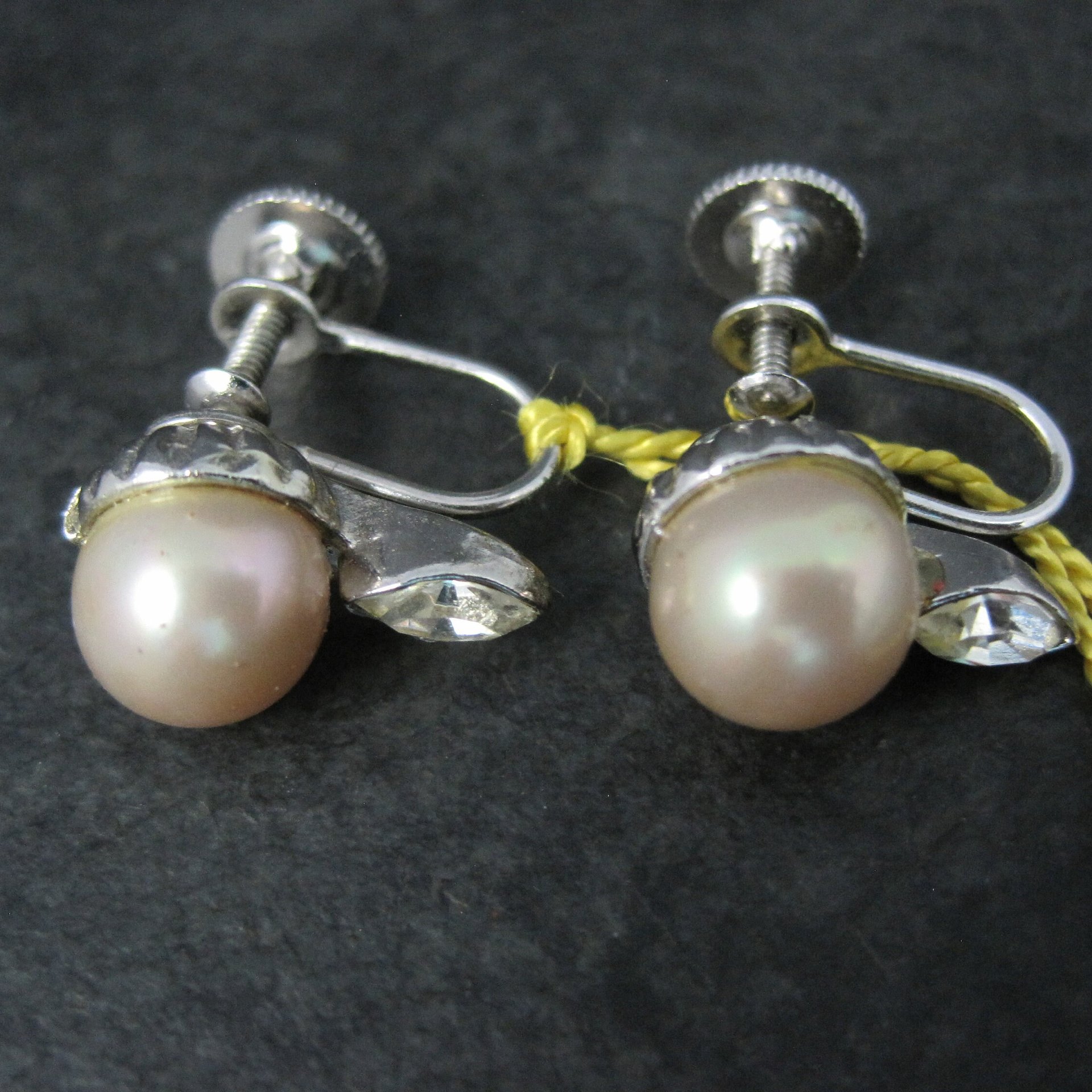 Vintage Famo Pearl Rhinestone Screw Back Earrings