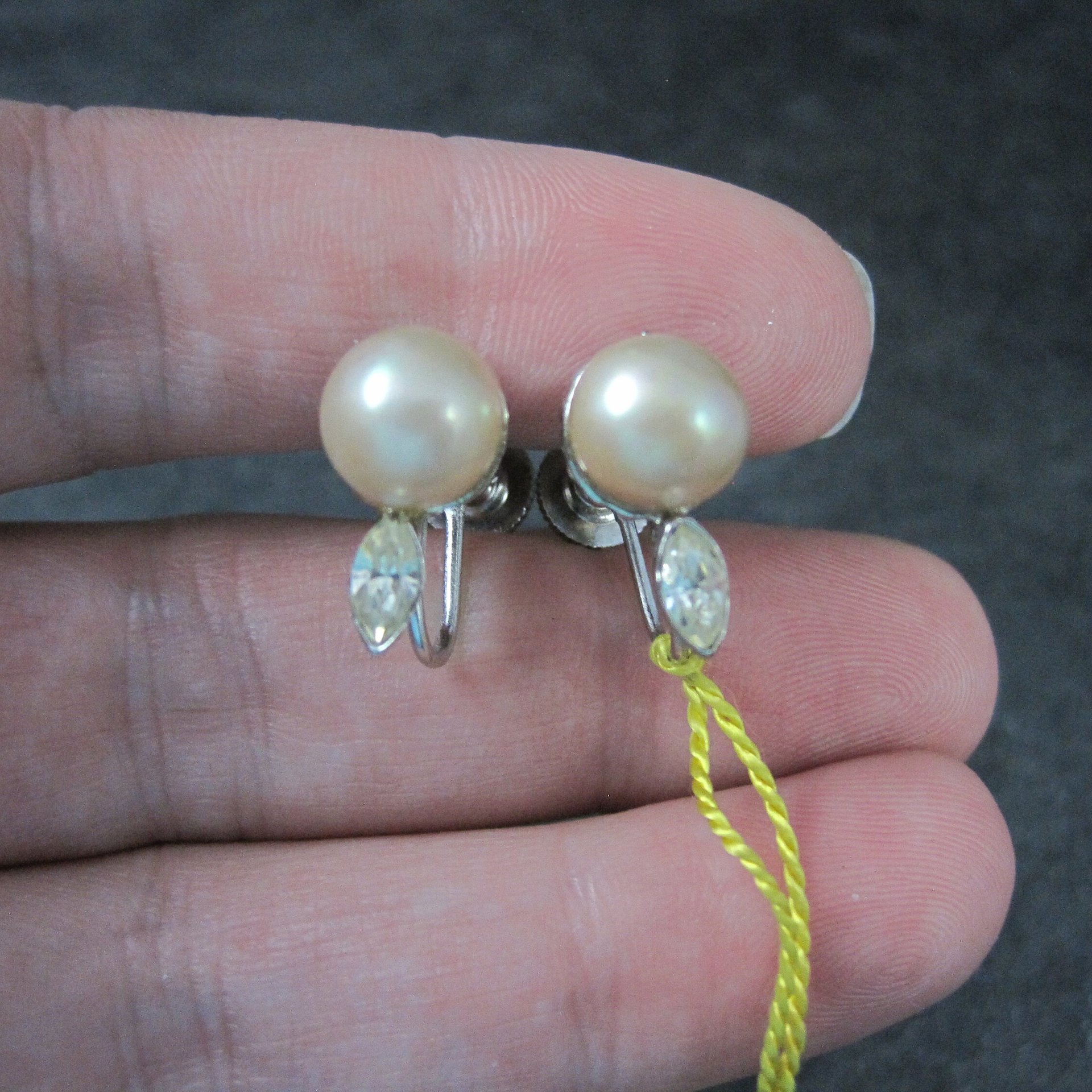 Vintage Famo Pearl Rhinestone Screw Back Earrings