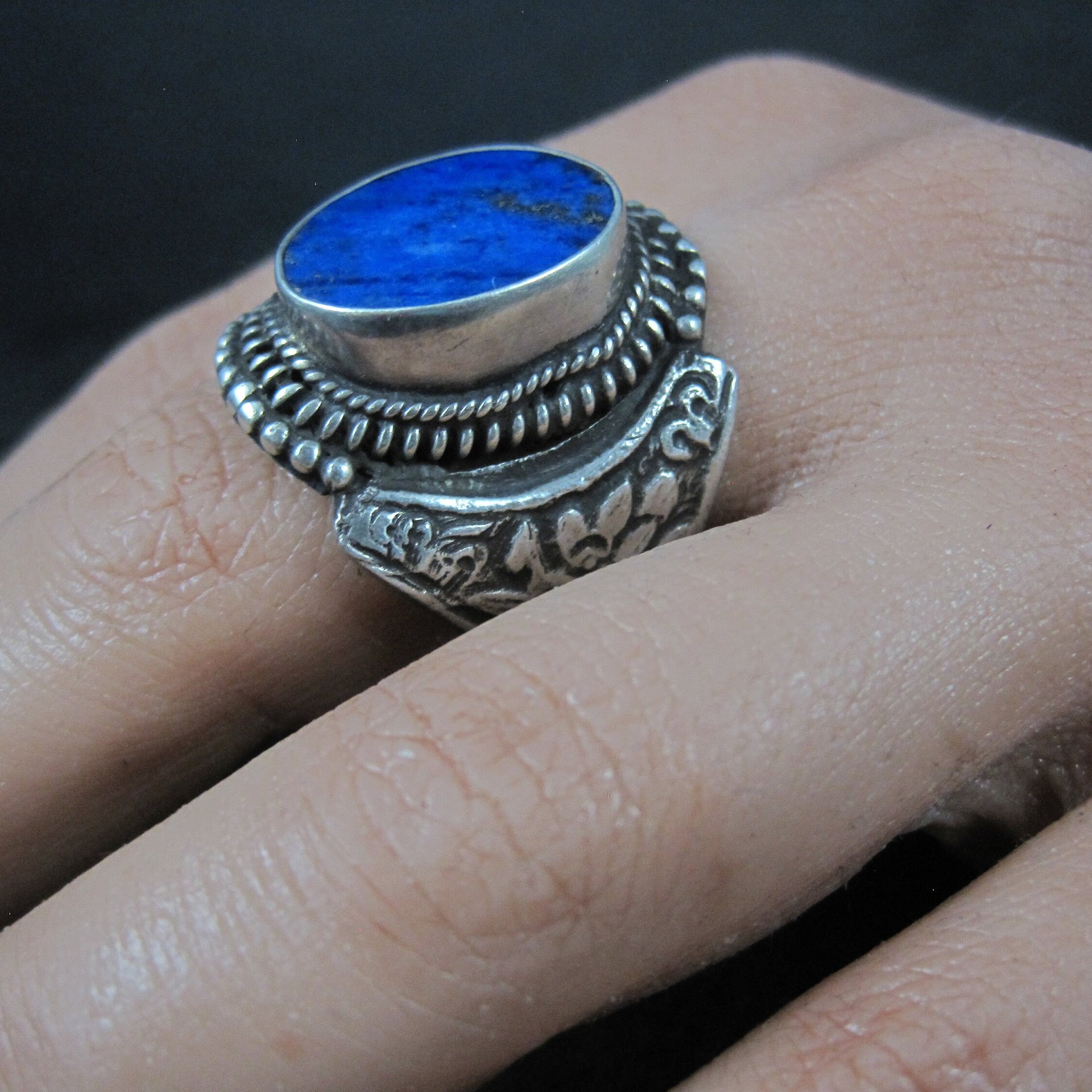 Vintage Sterling Lapis Lazuli Dragon Ring Size 10