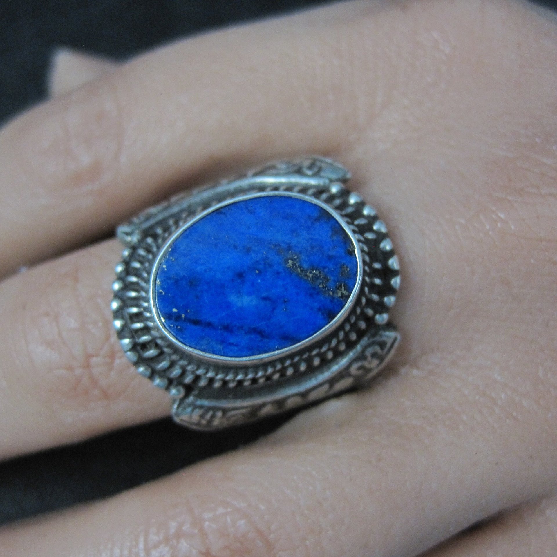 Vintage Sterling Lapis Lazuli Dragon Ring Size 10