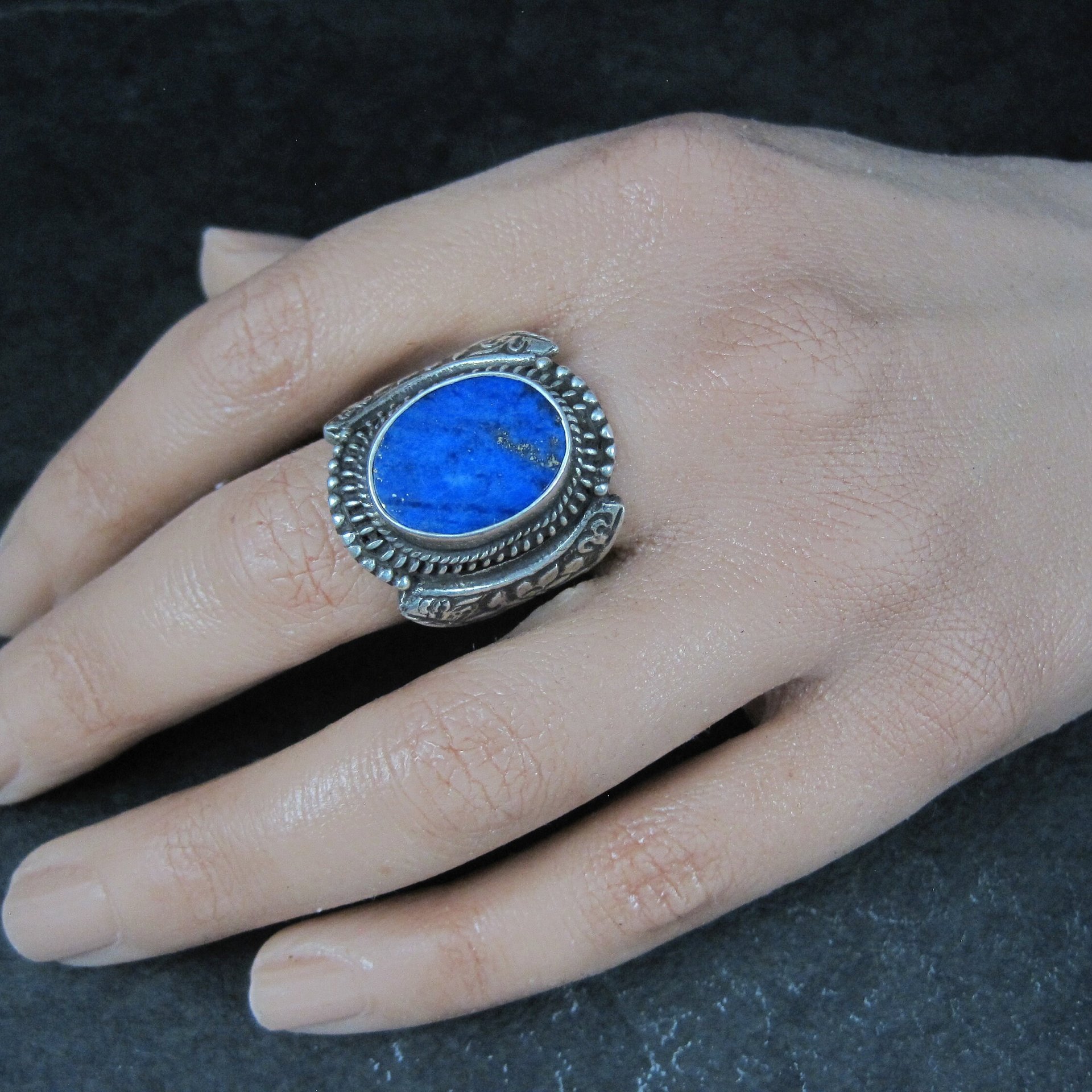 Vintage Sterling Lapis Lazuli Dragon Ring Size 10