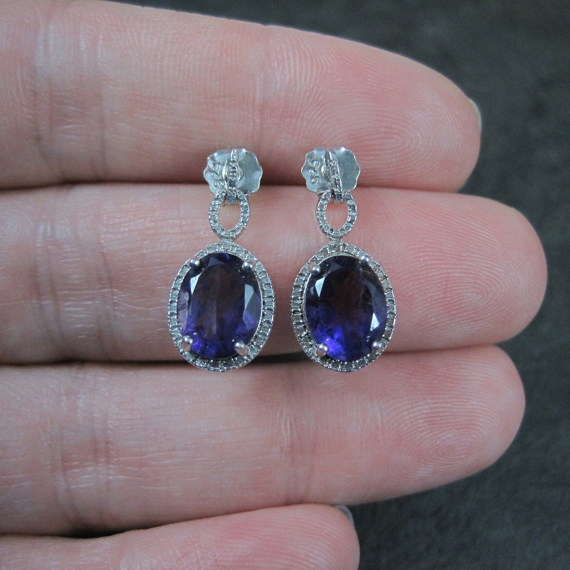 90s Sterling Amethyst Earrings New Old Stock