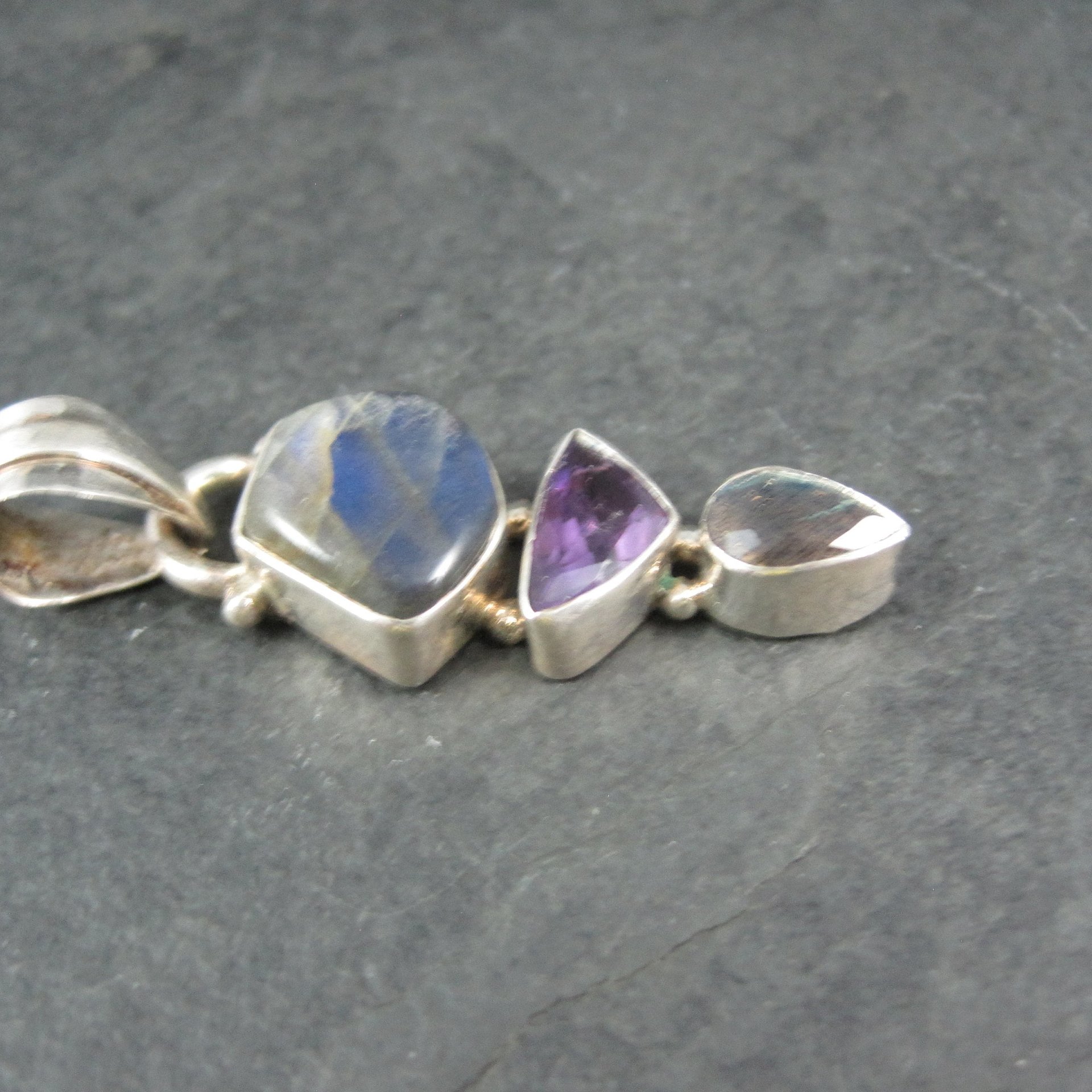 Vintage Sterling Labradorite Amethyst Pendant