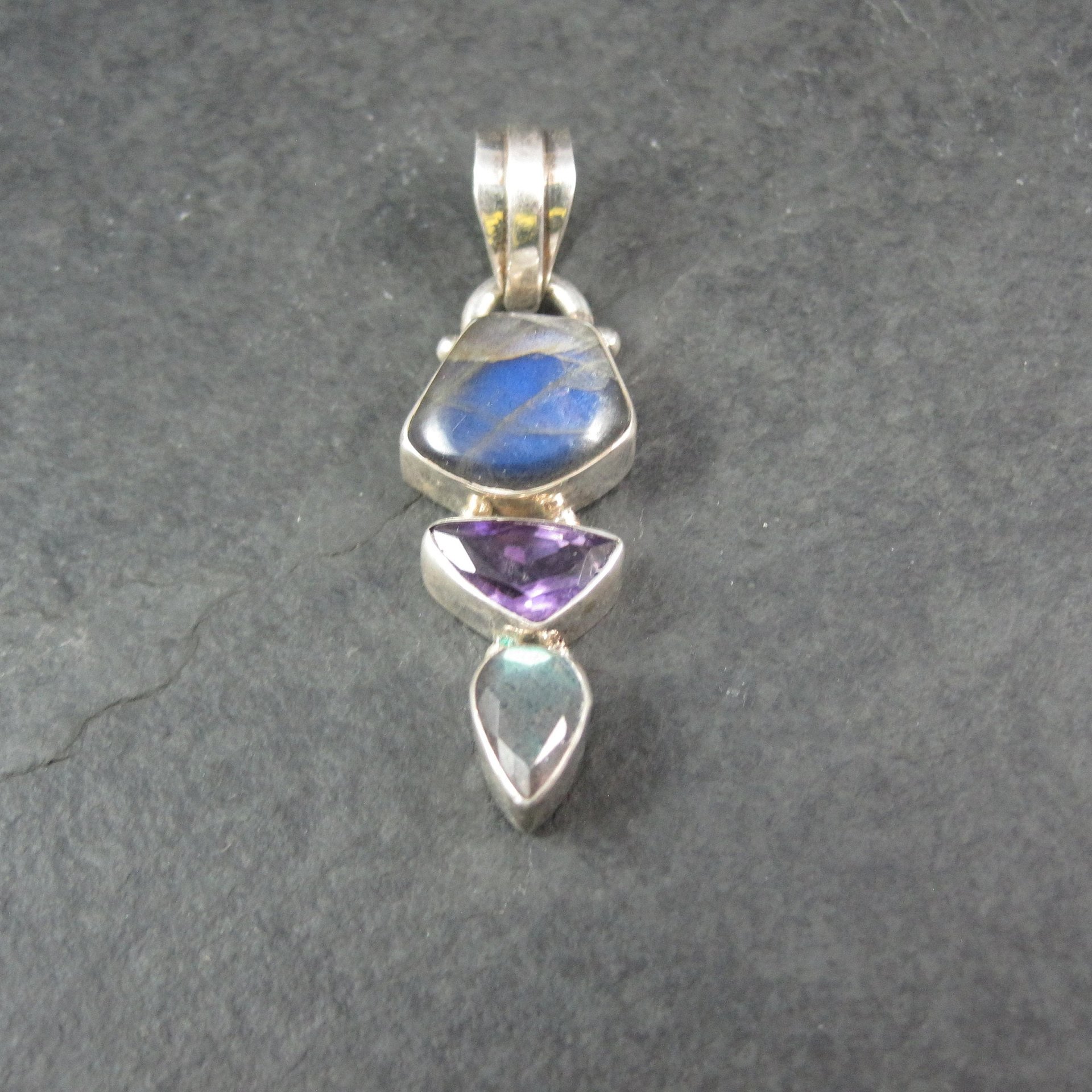 Vintage Sterling Labradorite Amethyst Pendant