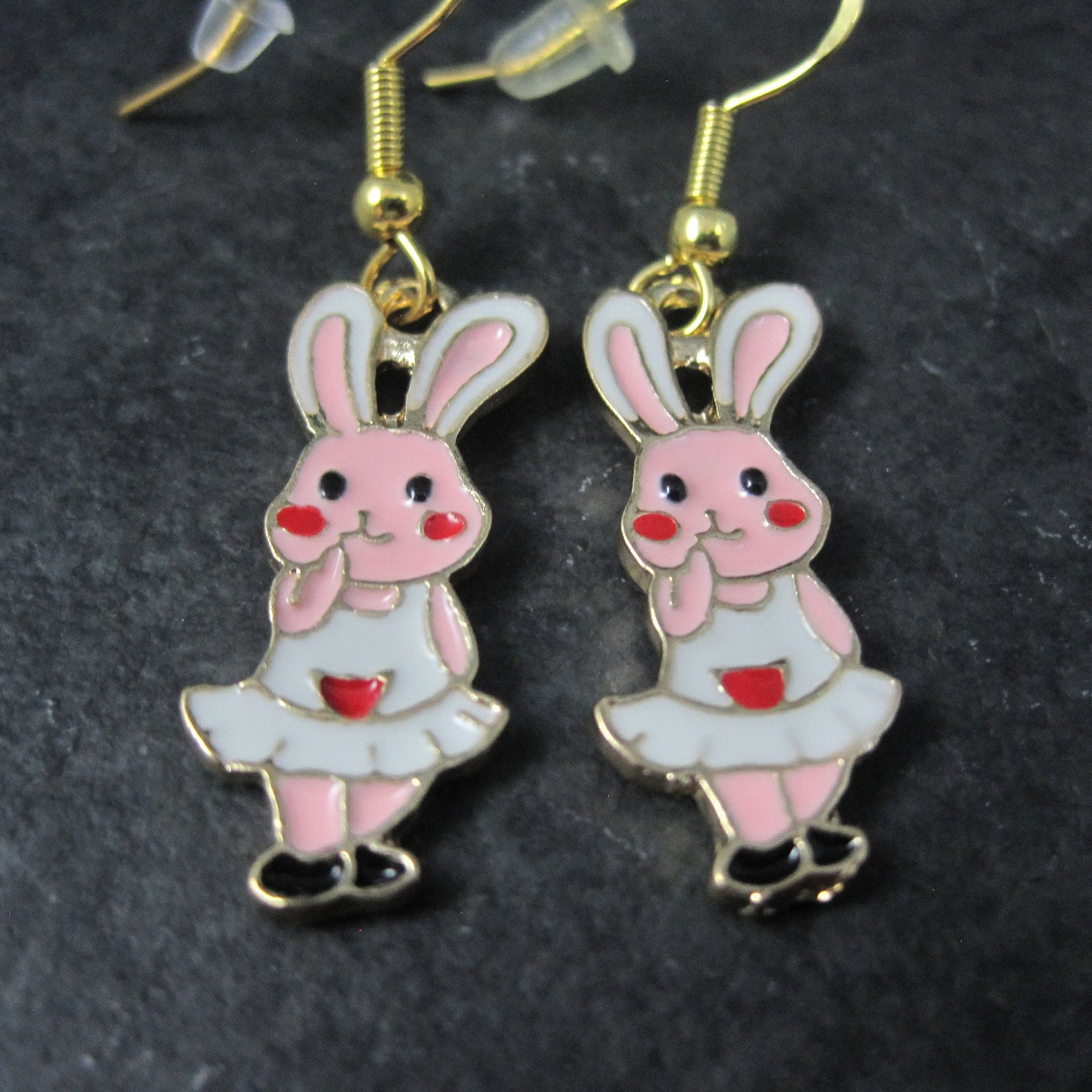 Vermeil Sterling Pink Enamel Bunny Rabbit Earrings