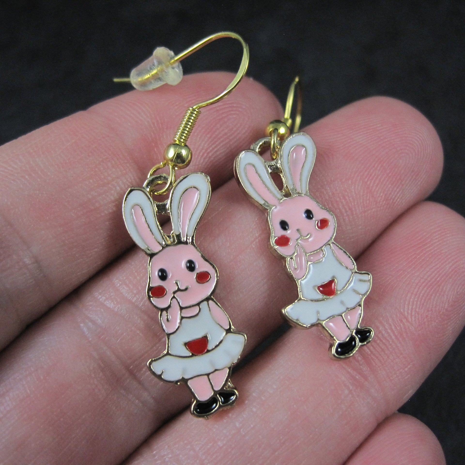 Vermeil Sterling Pink Enamel Bunny Rabbit Earrings