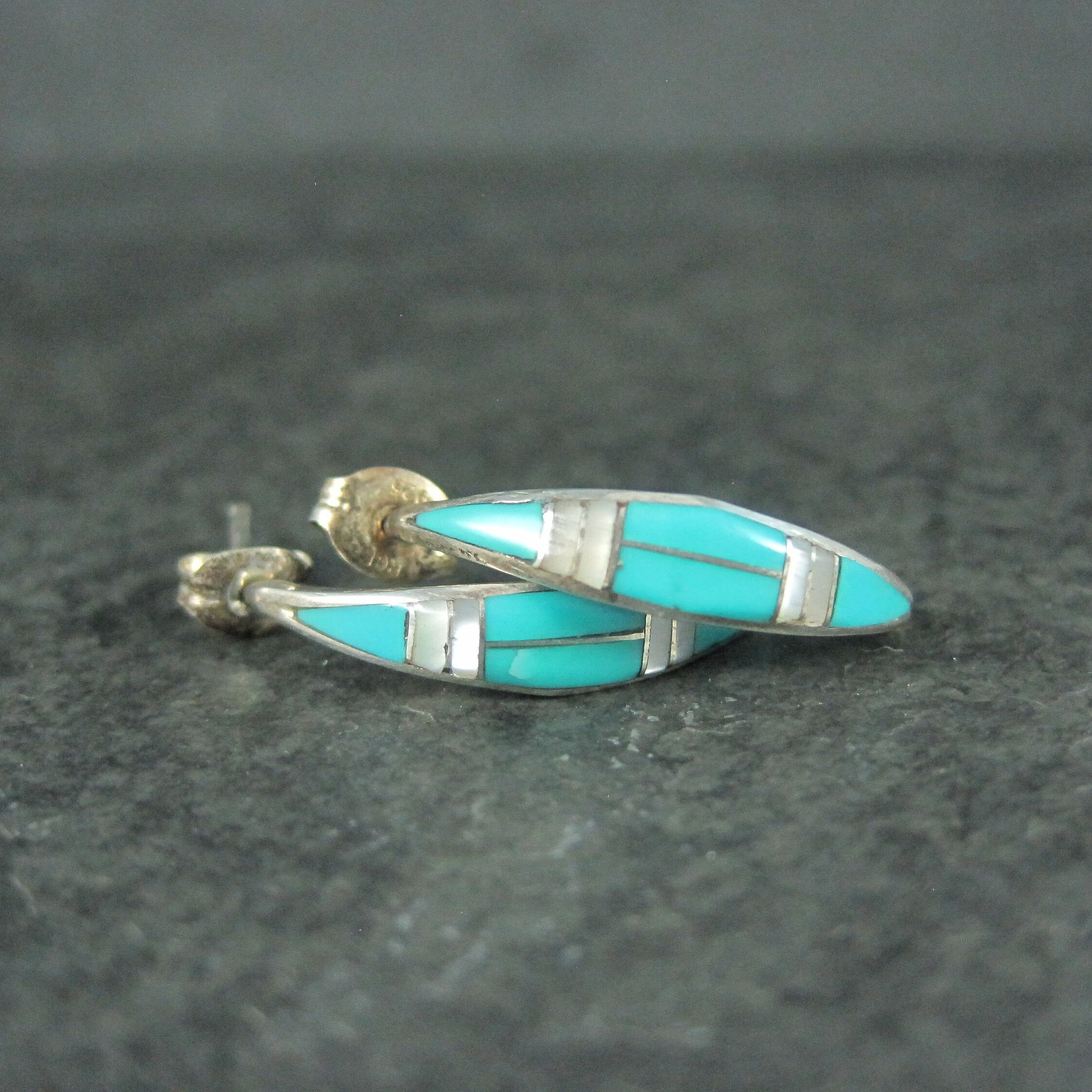 Southwestern Sterling Turquoise Inlay Earrings