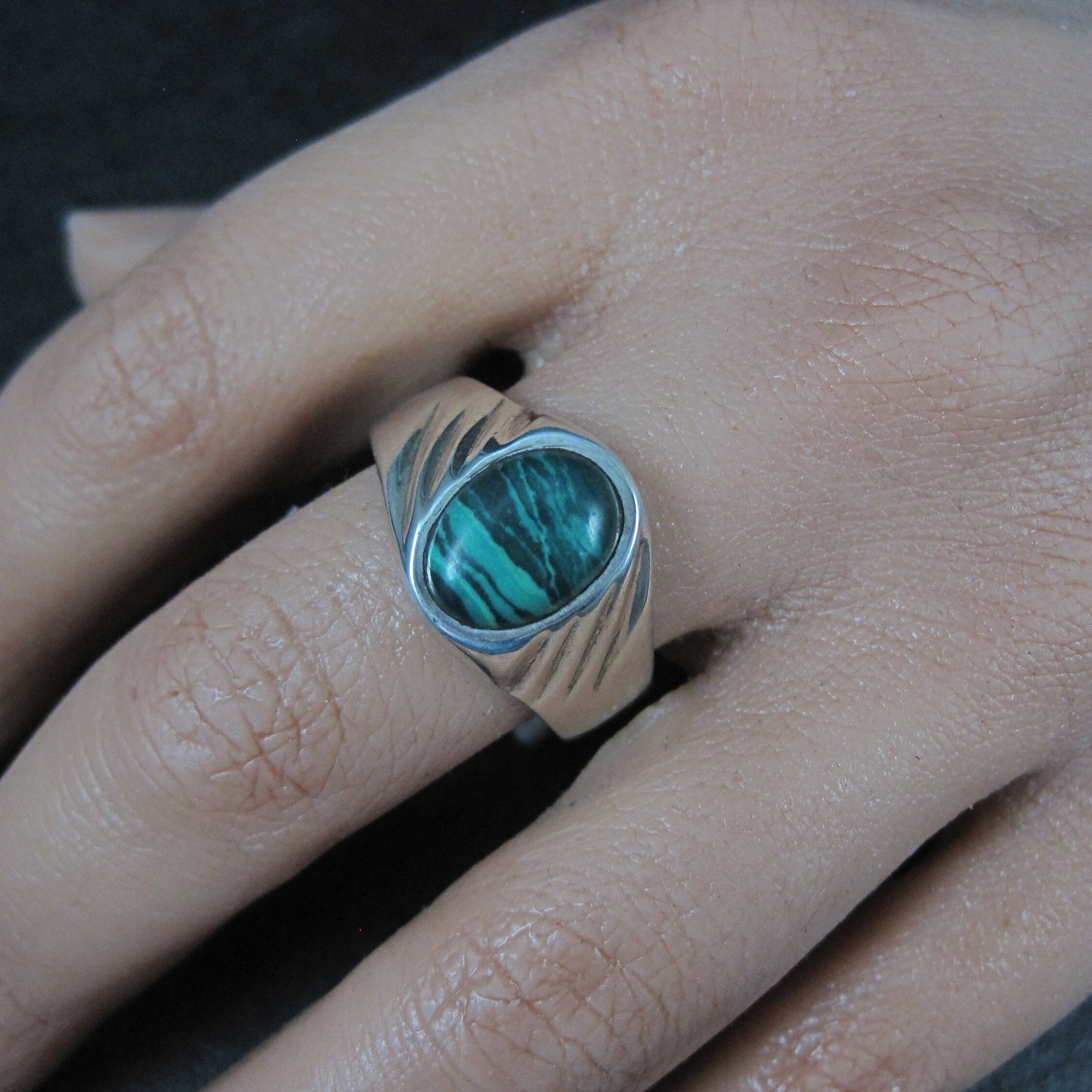 Mens Vintage Sterling Malachite Ring Multiple Sizes Available New Old Stock