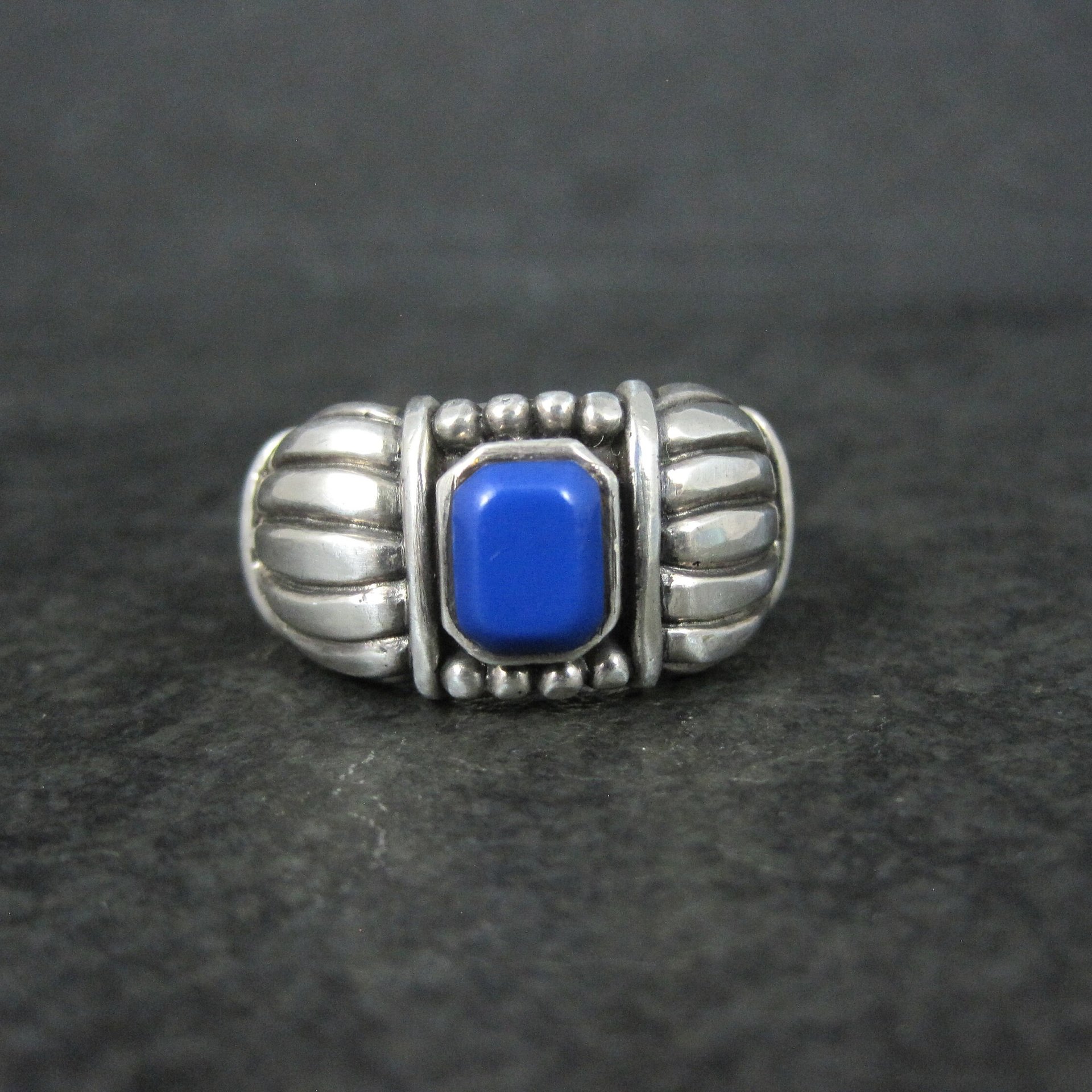 Vintage Sterling Faux Lapis Ring Size 14